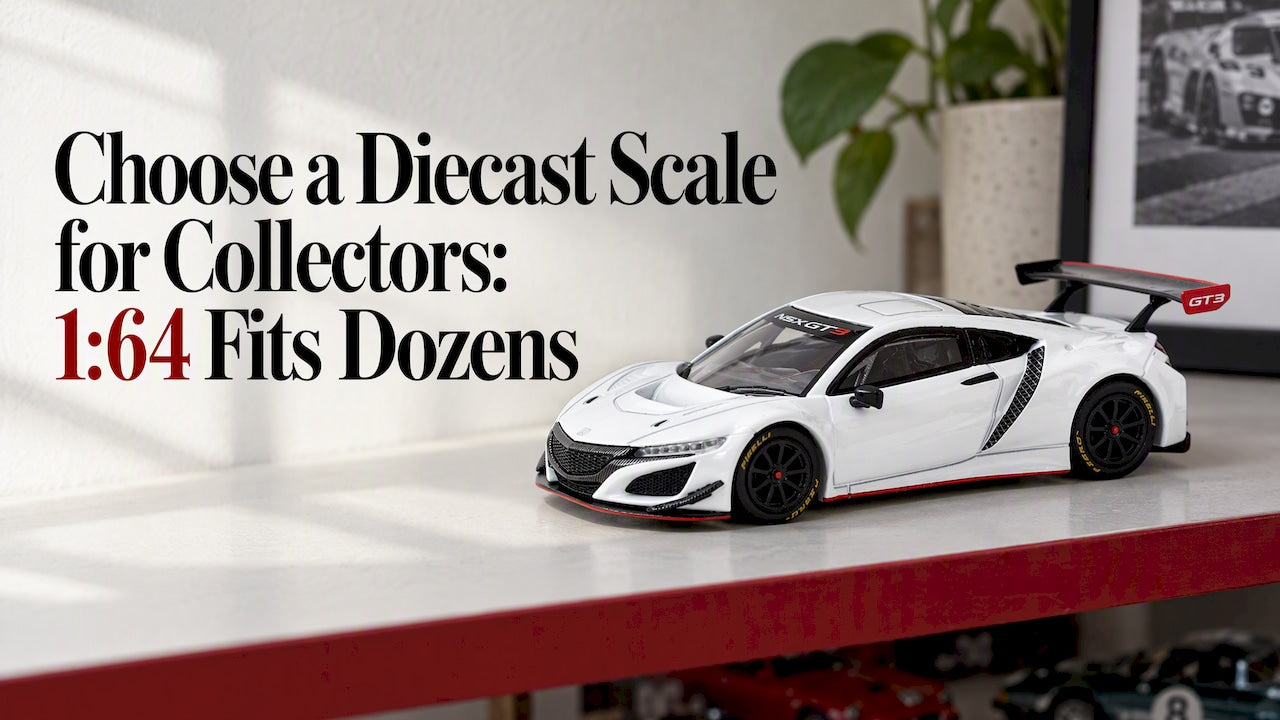 White 1:64 Honda GT3 model on display