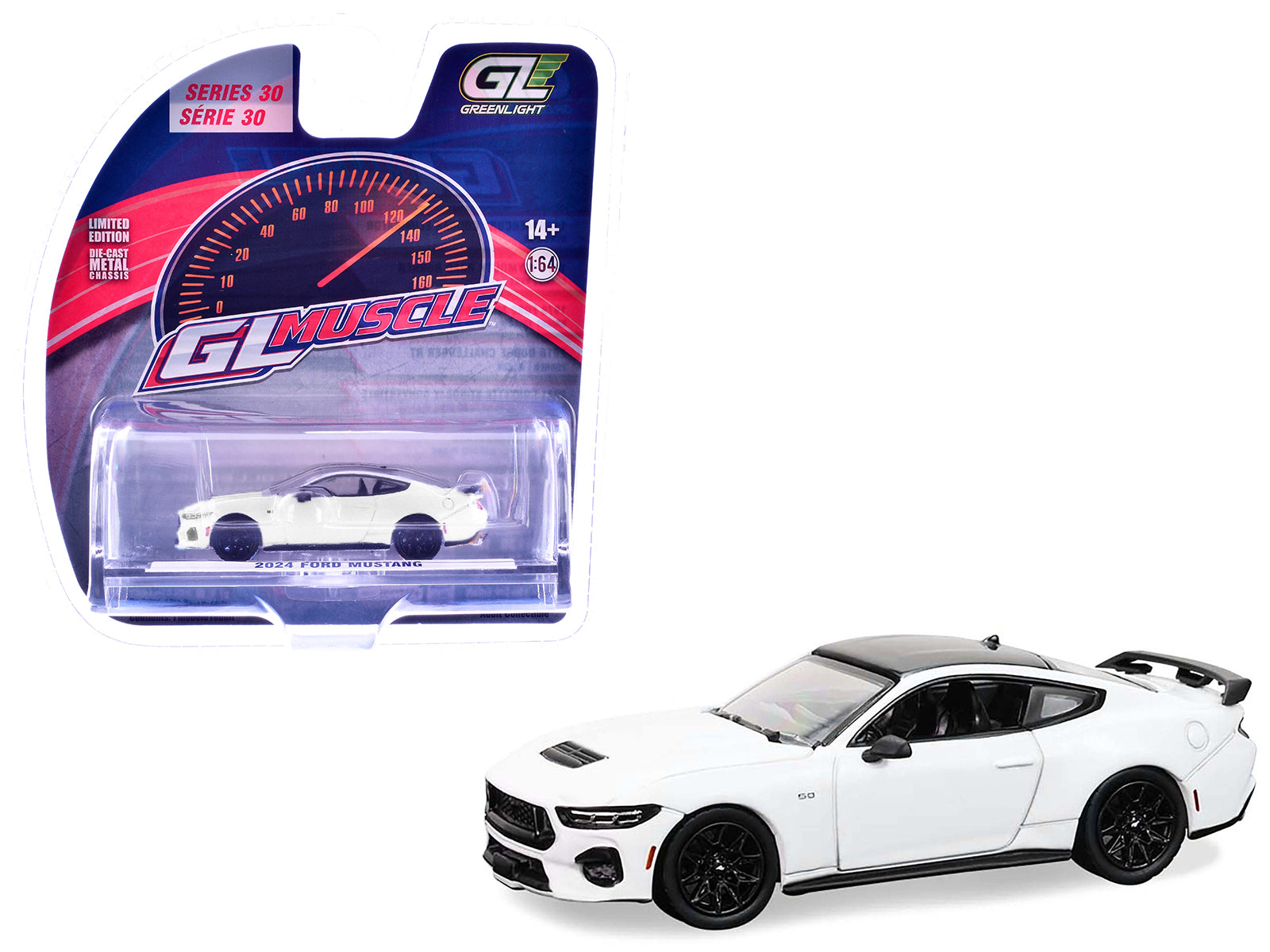 2024 Ford Mustang Oxford White with Black Top "GreenLight Muscle" Series 30 1/64 Diecast Model Car by Greenlight