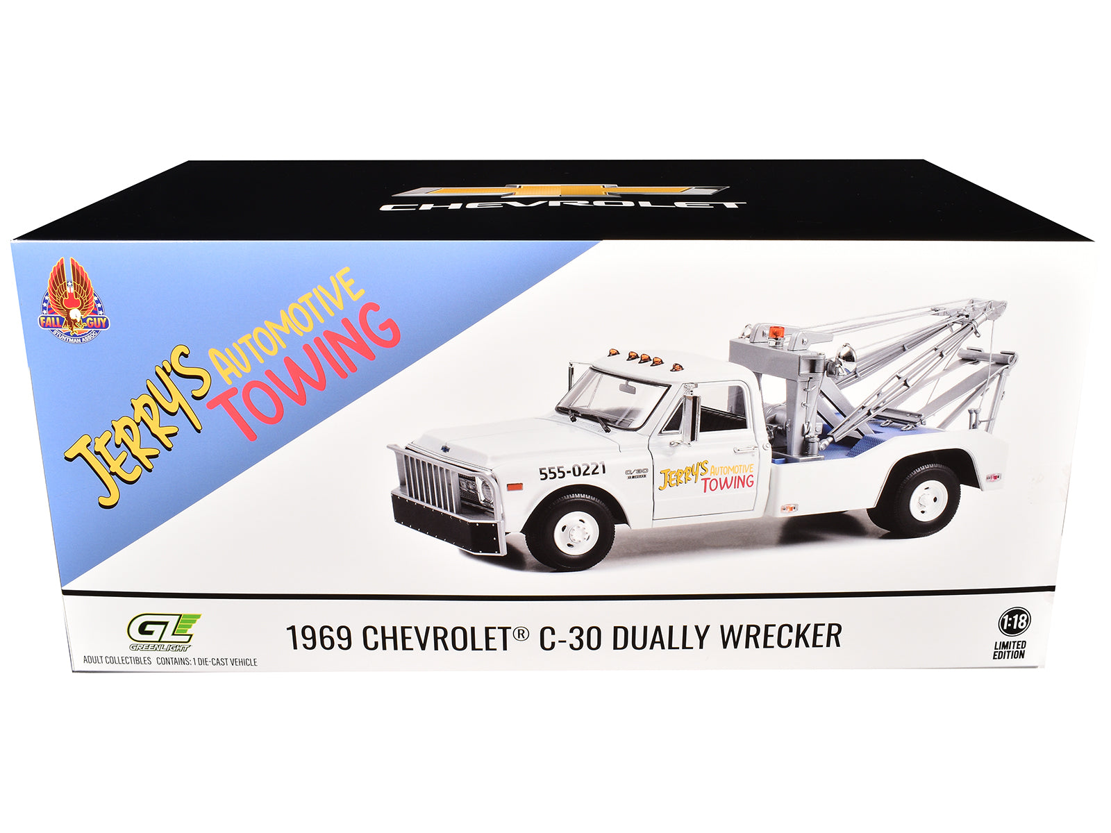 1969 Chevrolet C-30 Dually Wrecker Jerryâ€™s Towing "Fall Guy Stuntman Association" "The Fall Guy" (1981-1986) TV Series 1/18 Diecast Model Car by Greenlight
