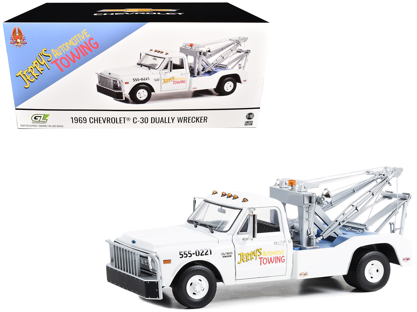 1969 Chevrolet C-30 Dually Wrecker Jerryâ€™s Towing "Fall Guy Stuntman Association" "The Fall Guy" (1981-1986) TV Series 1/18 Diecast Model Car by Greenlight