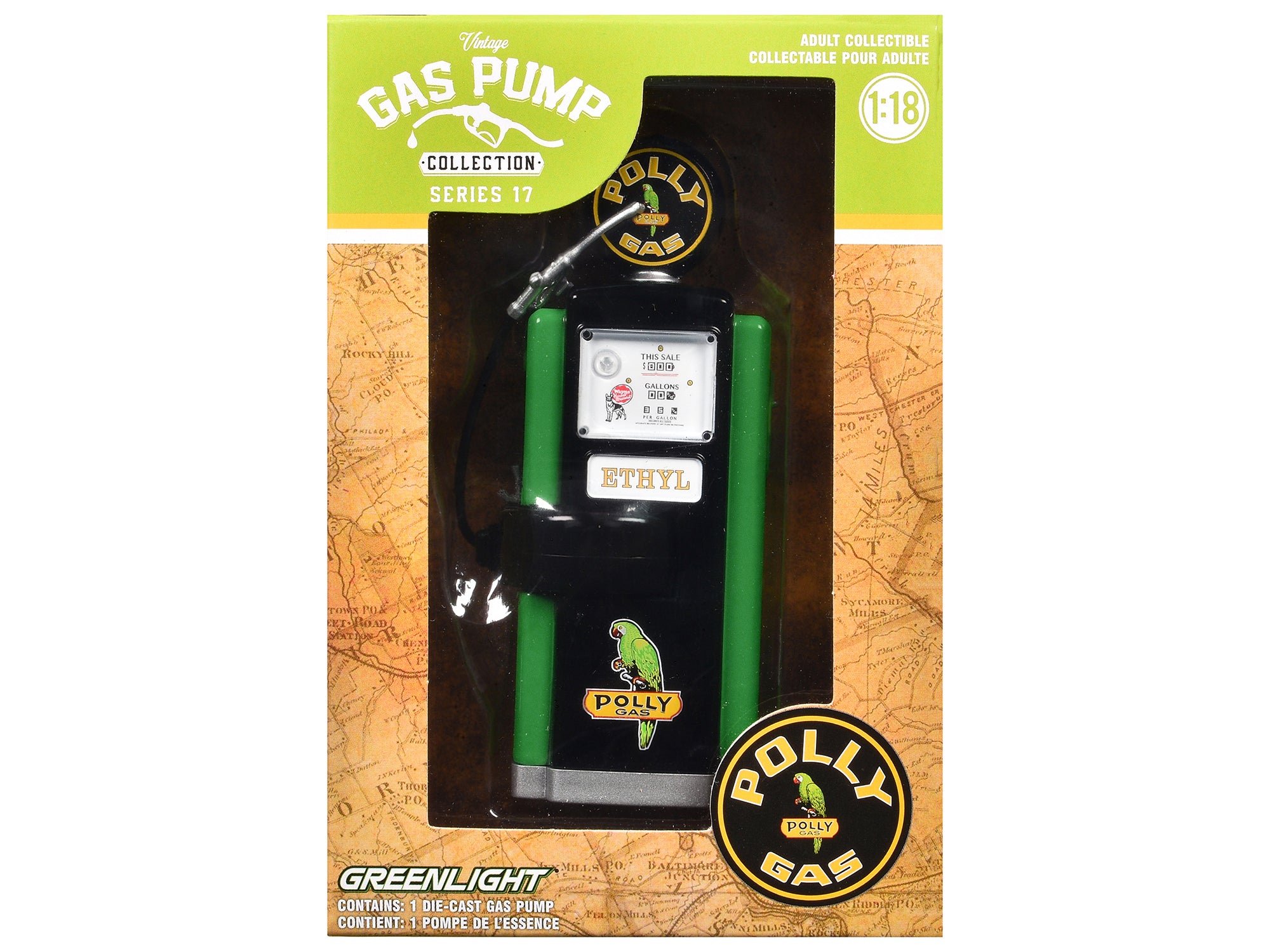 1948 Wayne 100-A Gas Pump "Polly Gas" Black and Green "Vintage Gas Pumps" Series 17 1/18 Diecast Replica by Greenlight