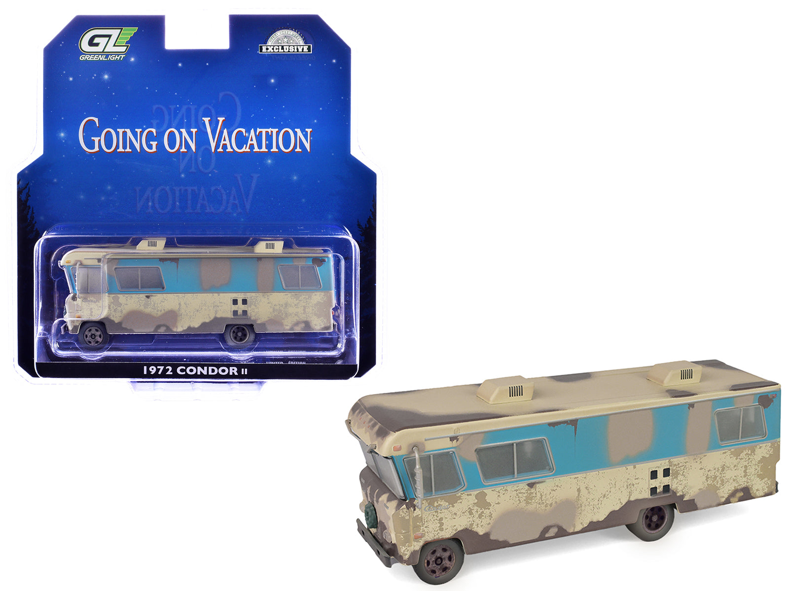1972 Condor II RV (Recreational Vehicle) "Going on Vacation" Evergreen (Weathered) "Hobby Exclusive" Series 1/64 Diecast Model Car by Greenlight