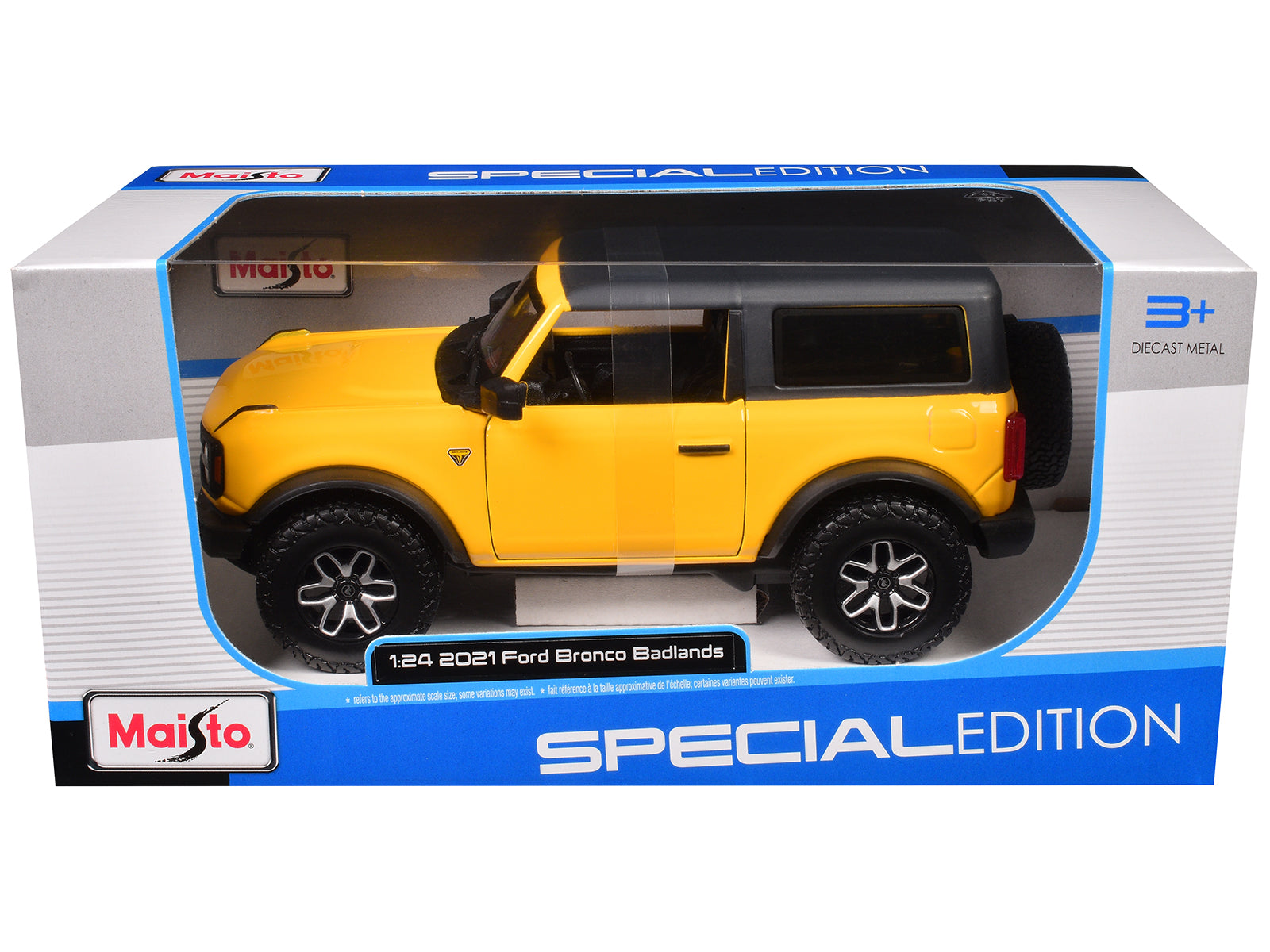 2021 Ford Bronco Badlands Yellow with Black Top "Special Edition" 1/24 Diecast Model Car by Maisto