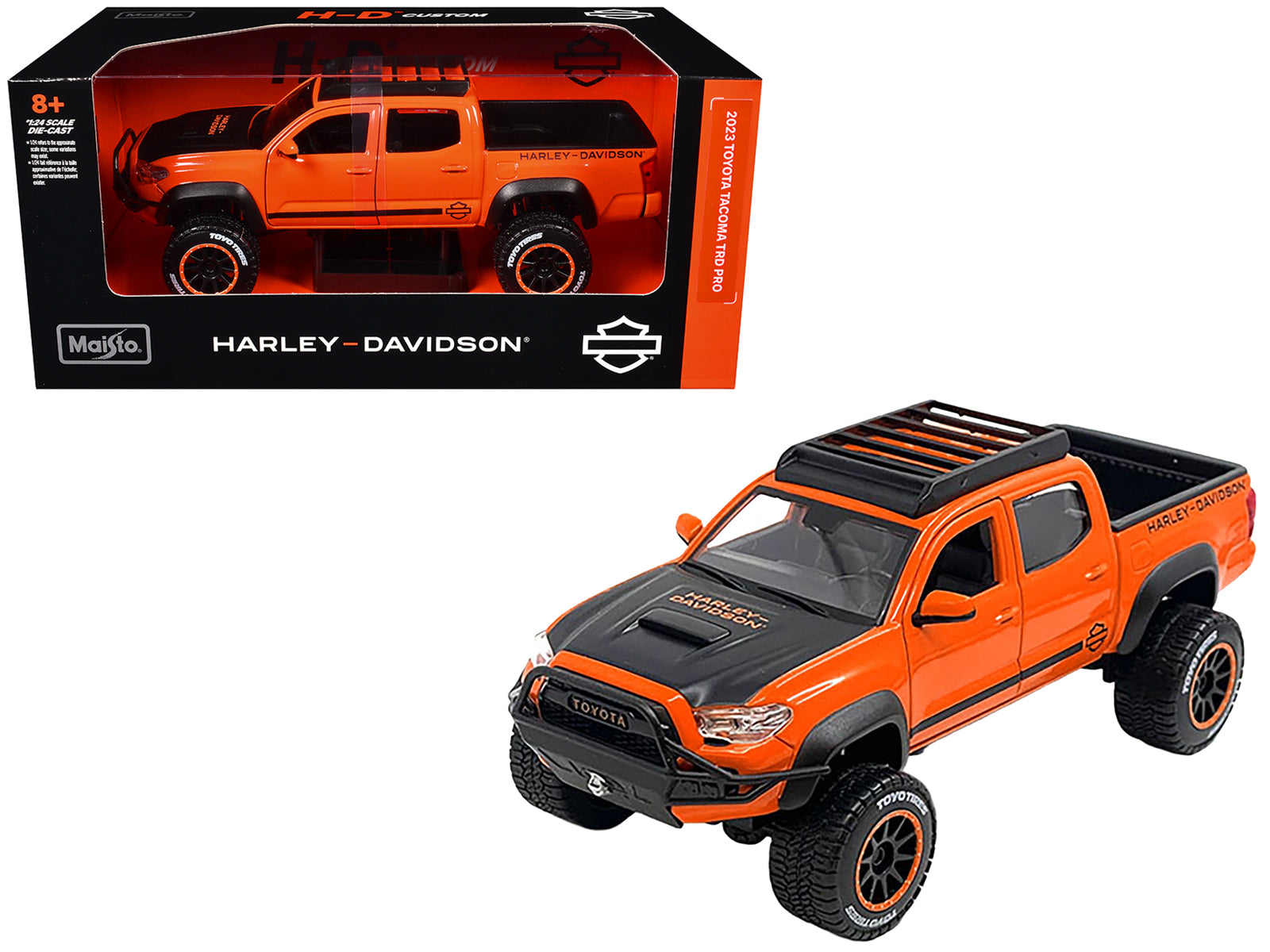 2023 Toyota Tacoma TRD Pro Pickup Truck "Harley Davidson" Orange and Black with Roof Rack "H-D Custom" Series 1/24 Diecast Model Car by Maisto