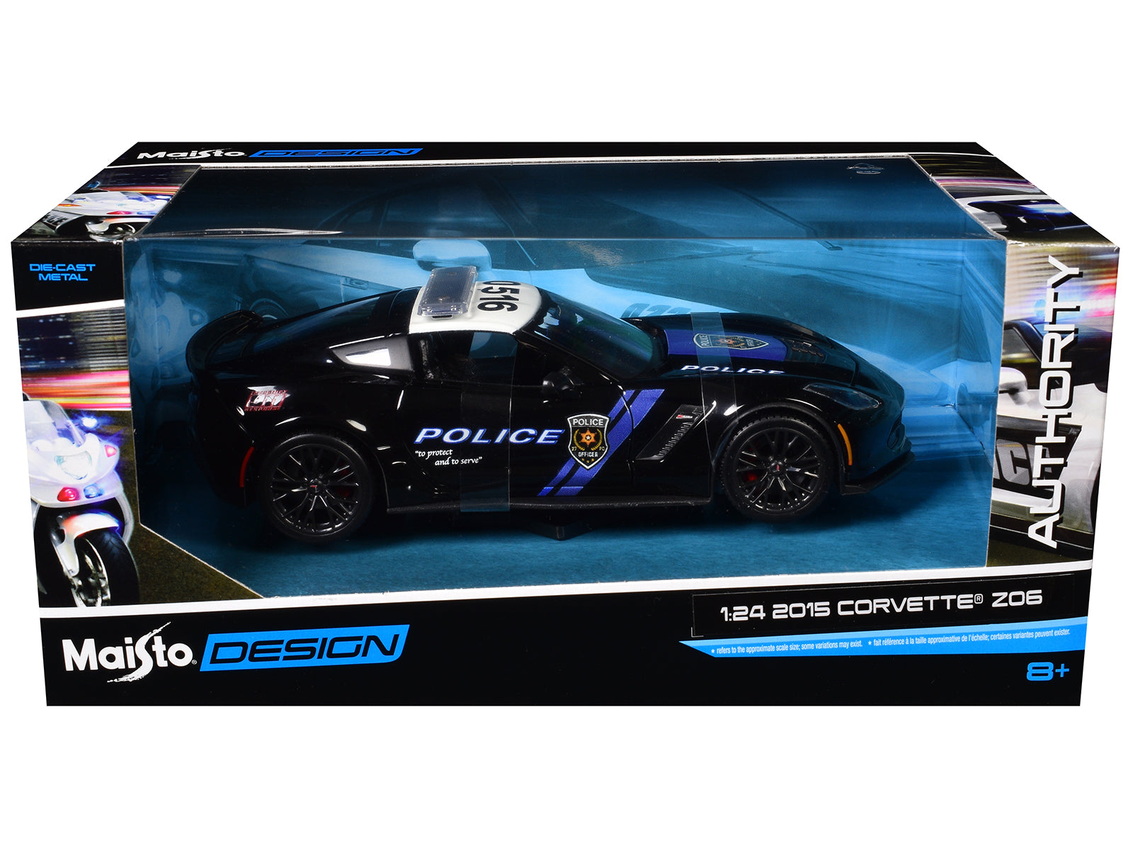 2015 Chevrolet Corvette Z06 "Police" Black with Blue Stripes and White Top "Maisto Design Authority" Series 1/24 Diecast Model Car by Maisto