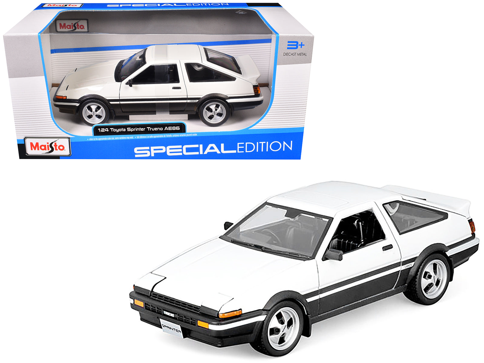 Toyota Sprinter Trueno AE86 RHD (Right Hand Drive) White with Black Stripes "Special Edition" Series 1/24 Diecast Model Car by Maisto