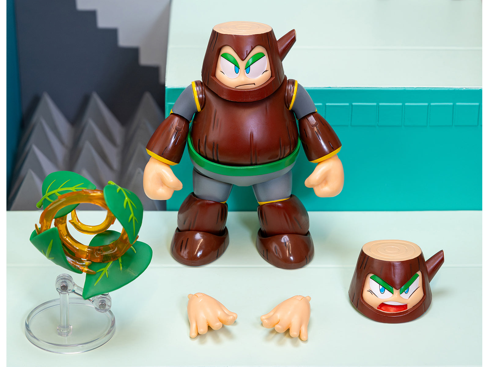 Wood Man 5" Moveable Figure (Deluxe Version) with Accessories and Alternate Head and Hands "Mega Man" (1987) Video Game Model by Jada