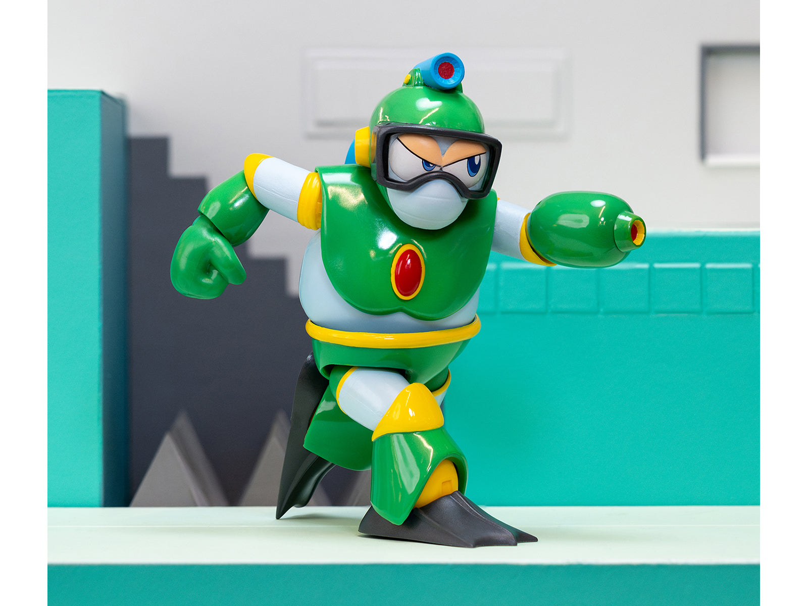 Bubble Man 5" Moveable Figure (Deluxe Version) with Accessories and Alternate Head and Hands "Mega Man" (1987) Video Game Model by Jada