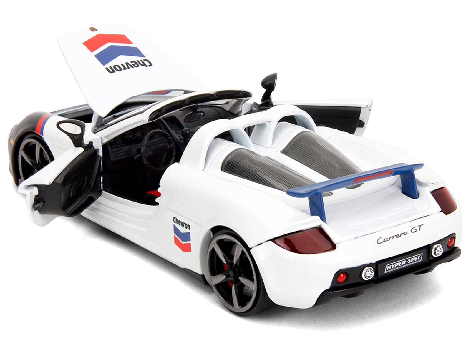 Porsche Carrera GT Convertible #04 "Chevron" White with Graphics "Hyper-Spec" Series 1/24 Diecast Model Car by Jada