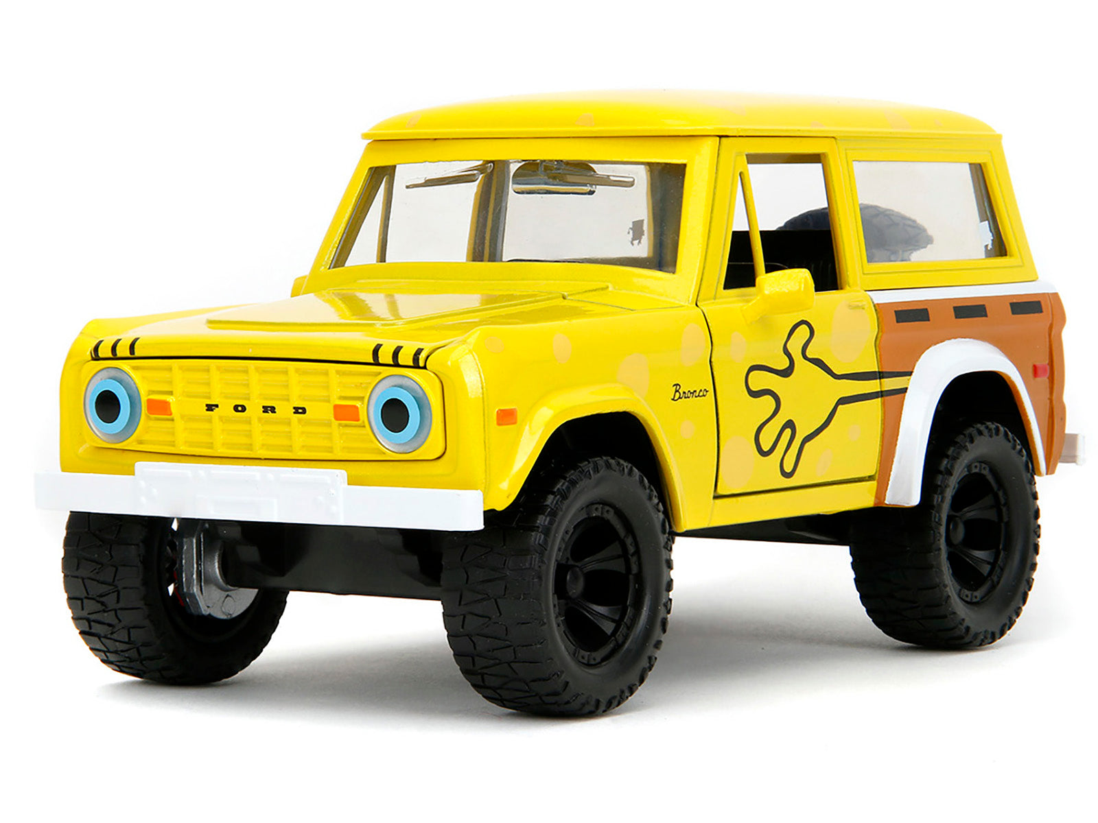 1973 Ford Bronco Yellow with Graphics and SpongeBob SquarePants Diecast Figure "SpongeBob SquarePants" (1999â€“Current) TV Series "Hollywood Rides" Series 1/24 Diecast Model Car by Jada