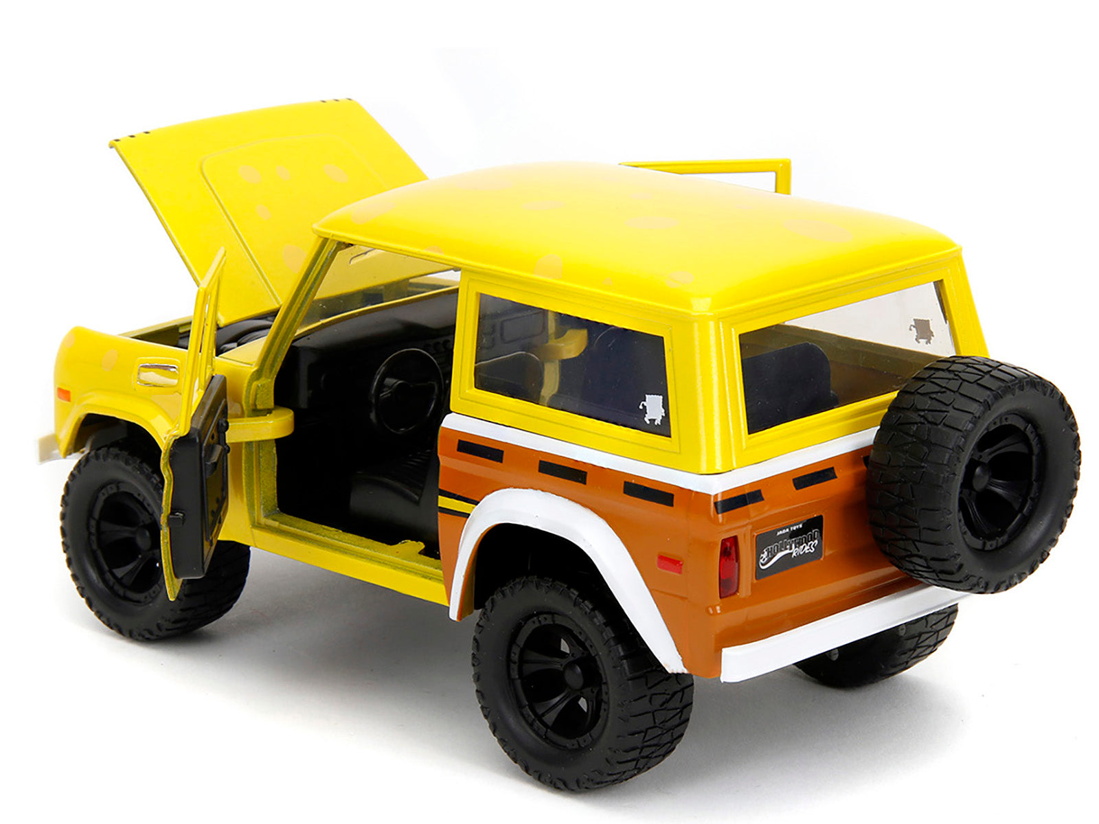 1973 Ford Bronco Yellow with Graphics and SpongeBob SquarePants Diecast Figure "SpongeBob SquarePants" (1999â€“Current) TV Series "Hollywood Rides" Series 1/24 Diecast Model Car by Jada