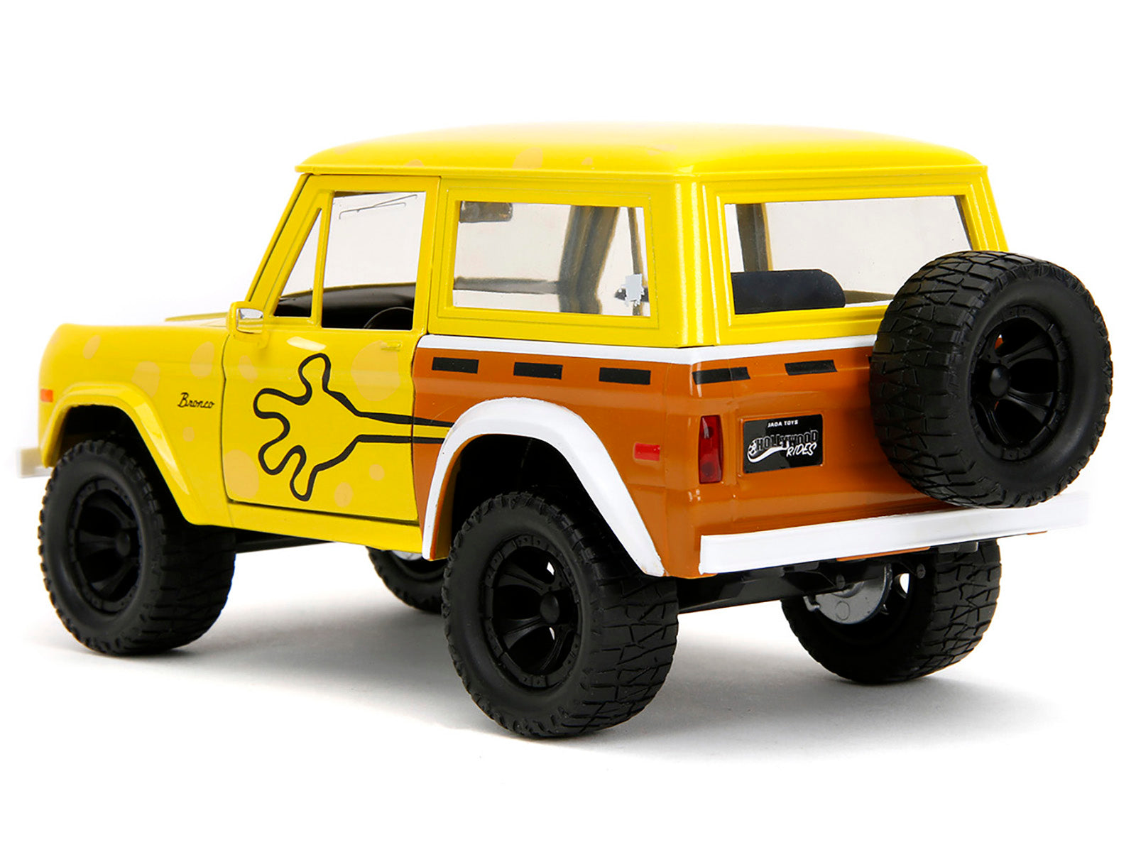 1973 Ford Bronco Yellow with Graphics and SpongeBob SquarePants Diecast Figure "SpongeBob SquarePants" (1999â€“Current) TV Series "Hollywood Rides" Series 1/24 Diecast Model Car by Jada