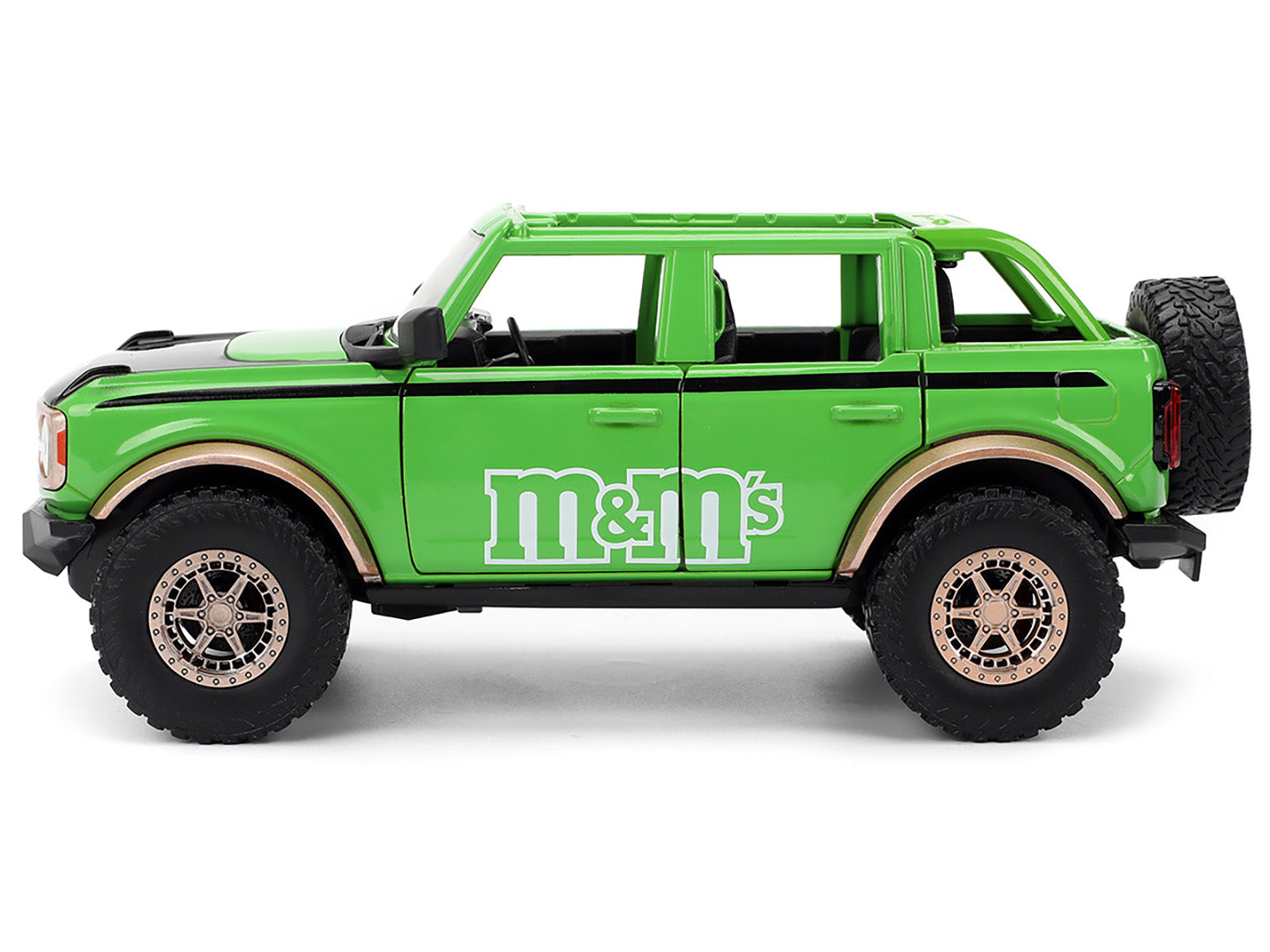 2021 Ford Bronco Green with Black Stripes and Green M&M's Diecast Figure "Hollywood Rides" Series 1/24 Diecast Model Car by Jada