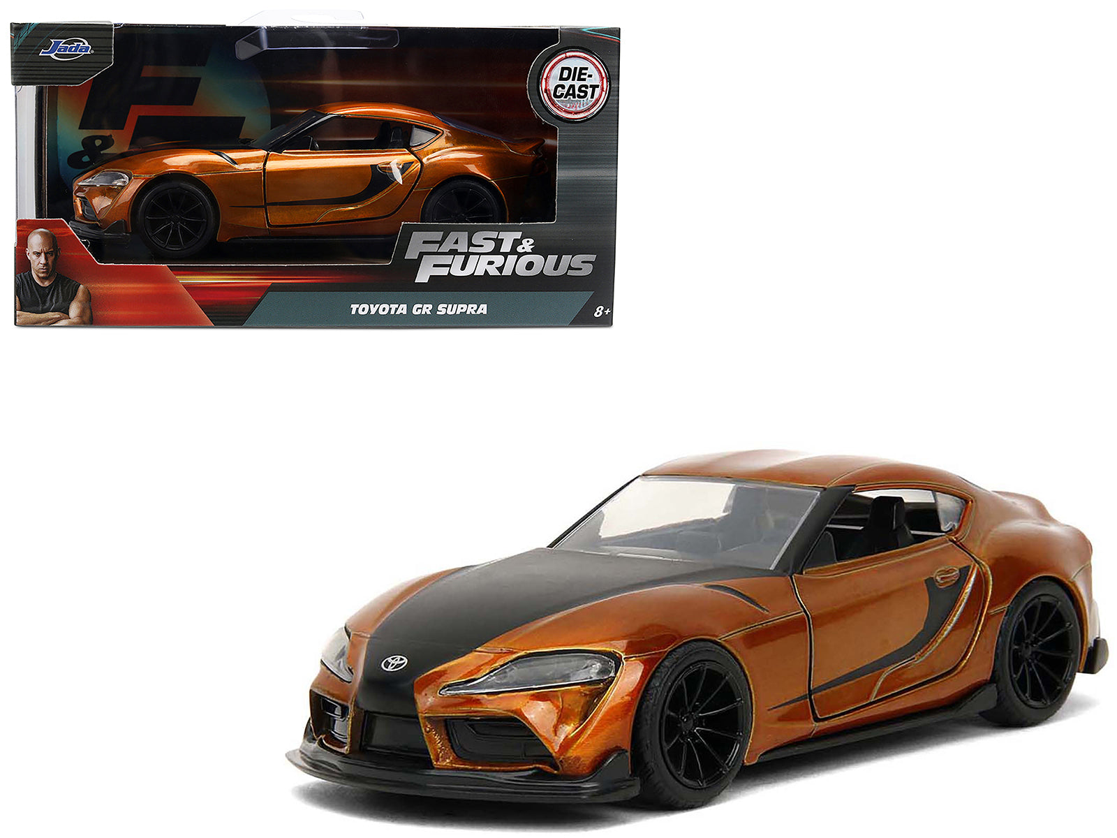 2020 Toyota Supra Orange Metallic with Black Stripes "F9" (2021) Movie "Fast & Furious" Series 1/32 Diecast Model Car by Jada