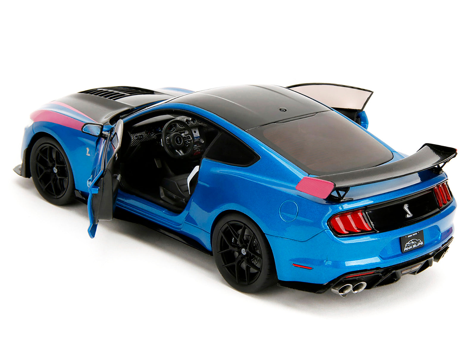 Ford Mustang Shelby GT500 Blue Metallic with Pink Stripes and Black Hood and Top "Pink Slips" Series 1/18 Diecast Model Car by Jada