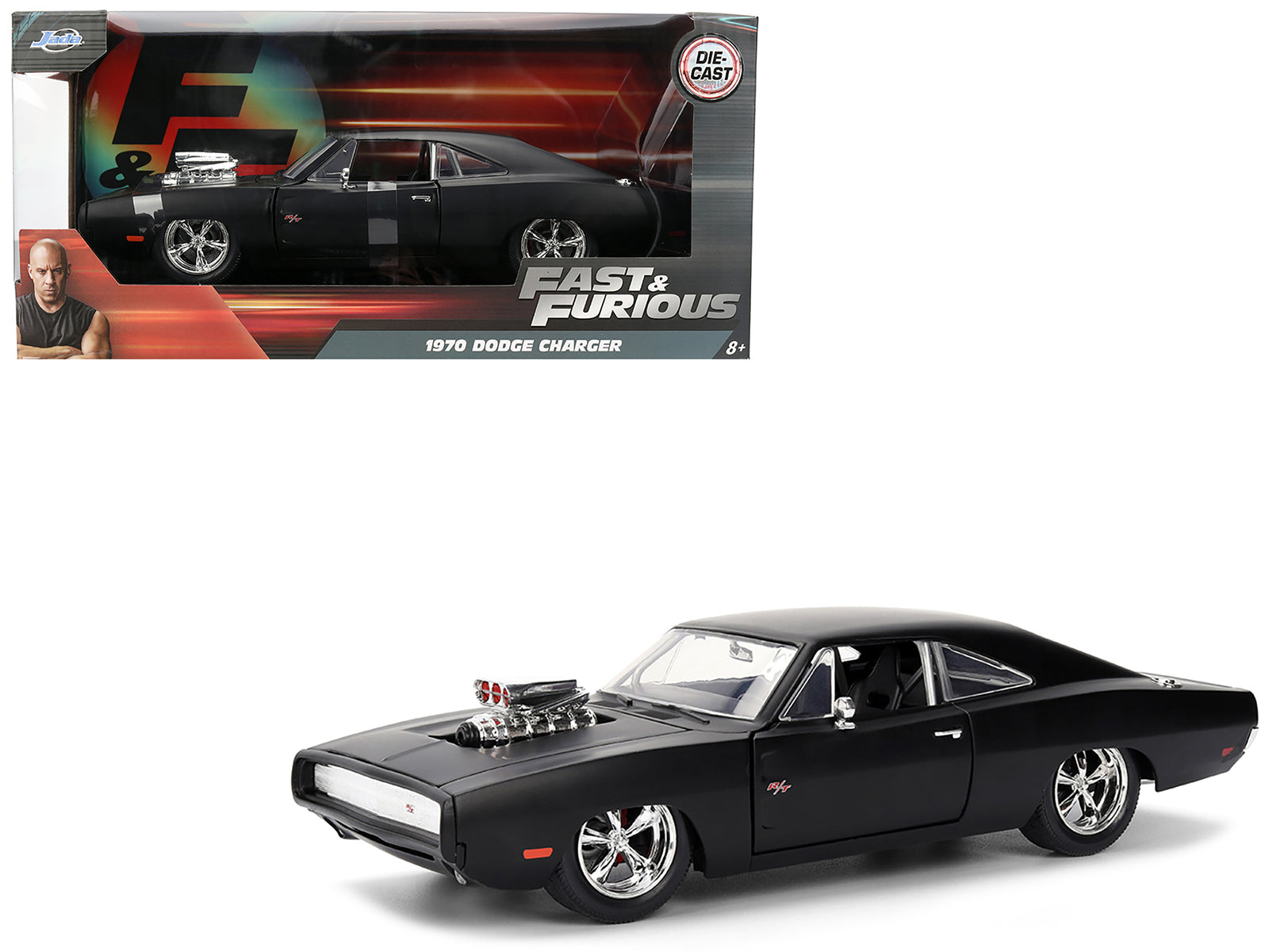 1970 Dodge Charger R/T Matt Black "Fast & Furious" (2009) Movie "Fast & Furious" Series 1/24 Diecast Model Car by Jada