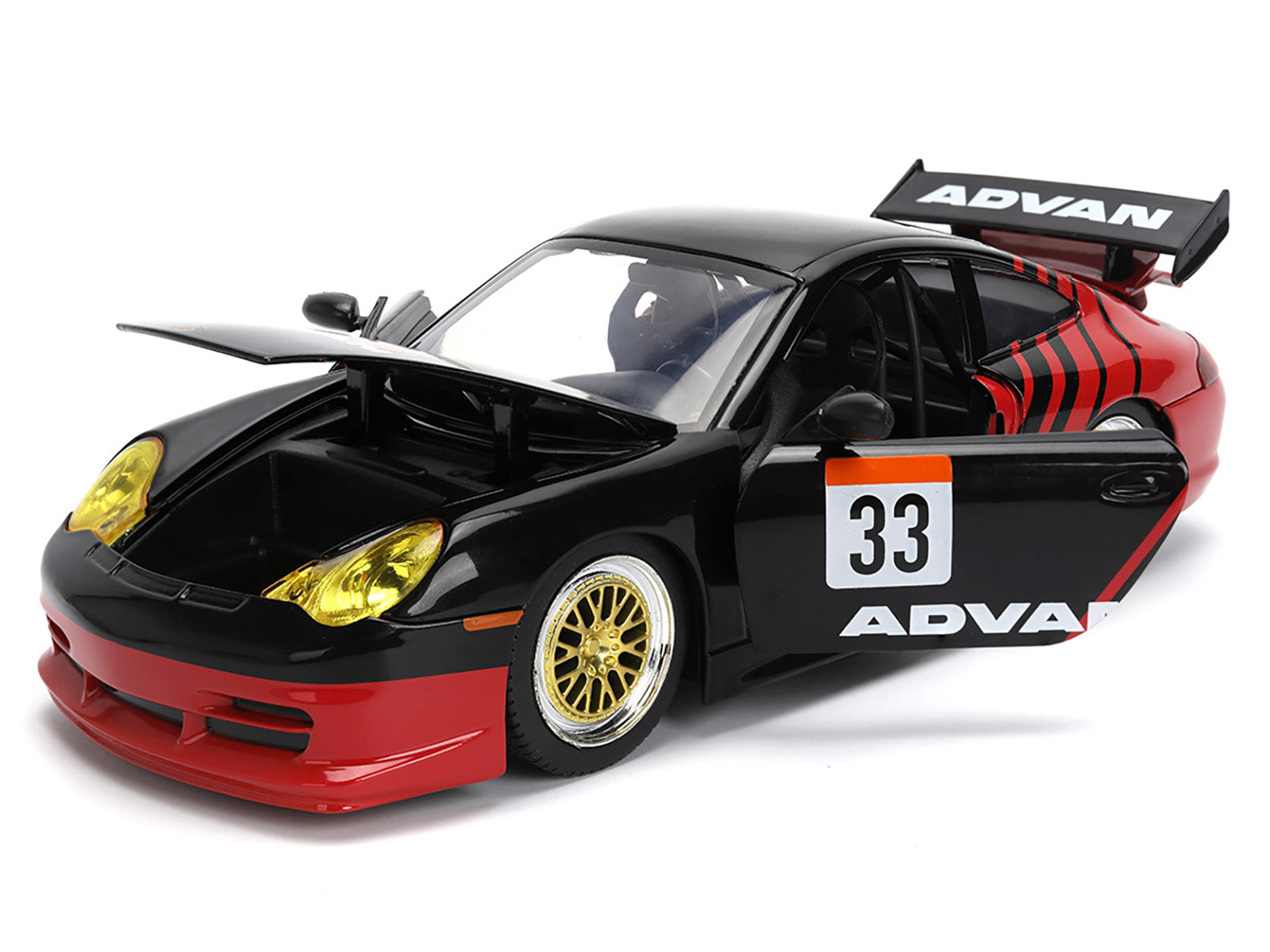Porsche 911 GT3 RS (996) #33 "ADVAN" Black and Red "Hyper-Spec" Series 1/24 Diecast Model Car by Jada