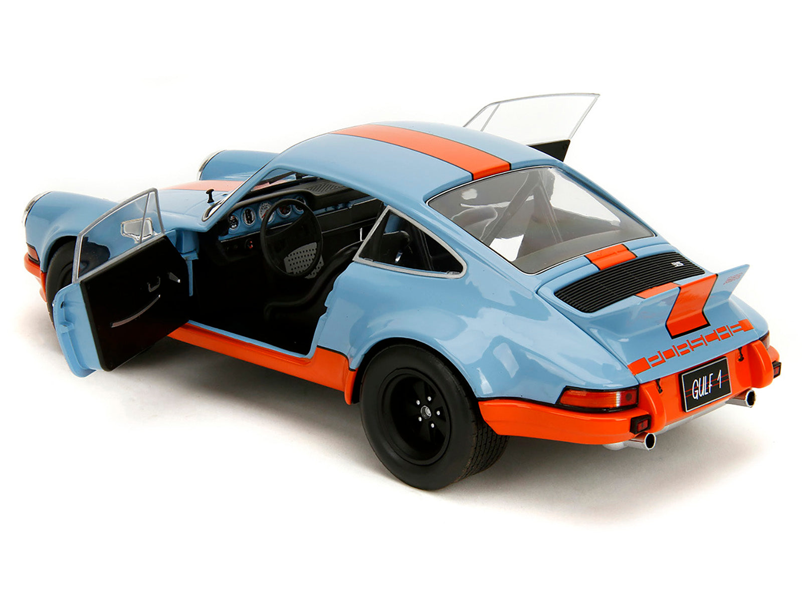Porsche 911 RSR "Gulf Oil" Light Blue with Orange Stripes "Pink Slips" Series 1/18 Diecast Model Car by Jada