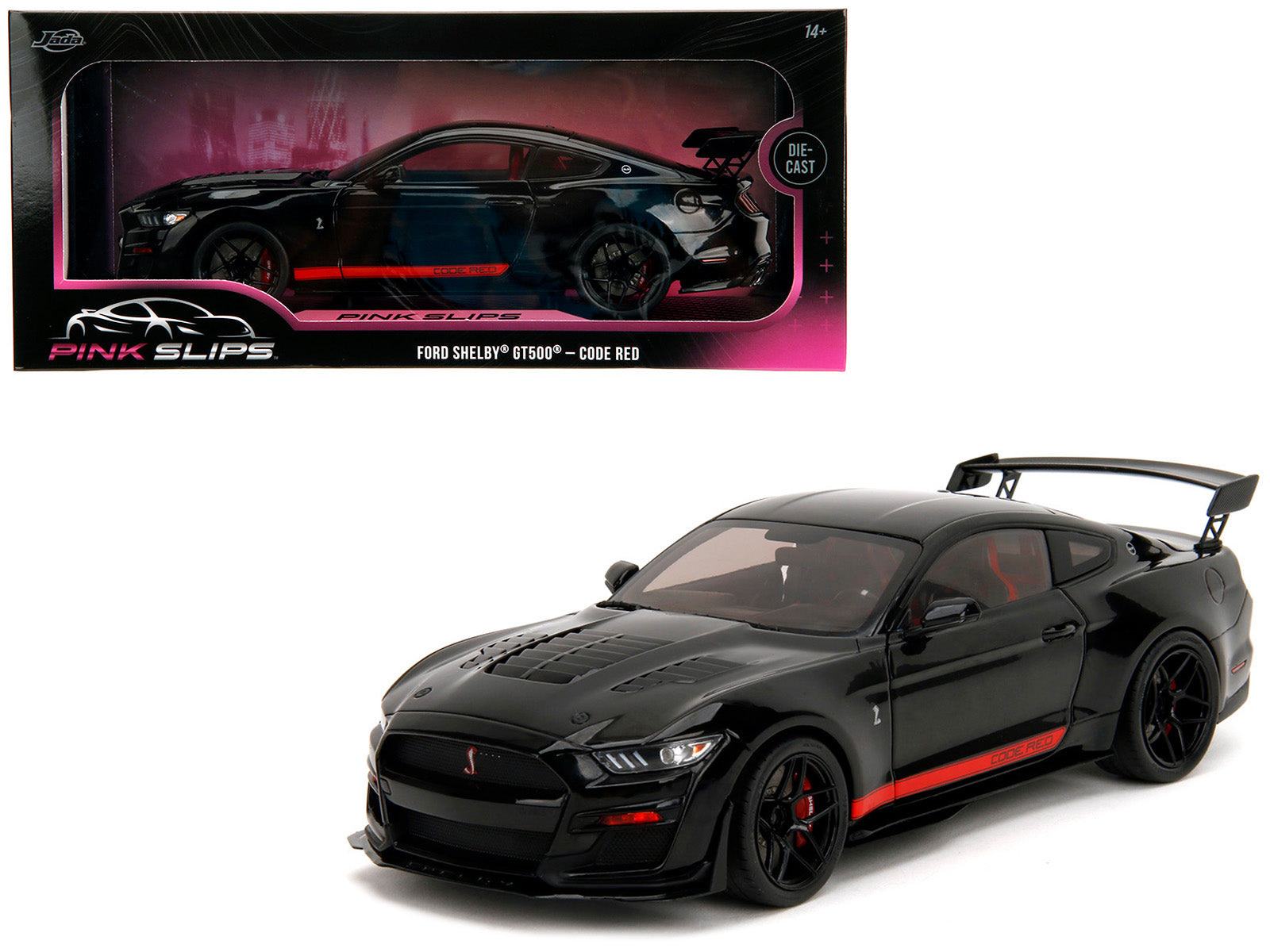 Shelby GT500 "Code Red" Black with Red Stripes "Pink Slips" Series 1/18 Diecast Model Car by Jada