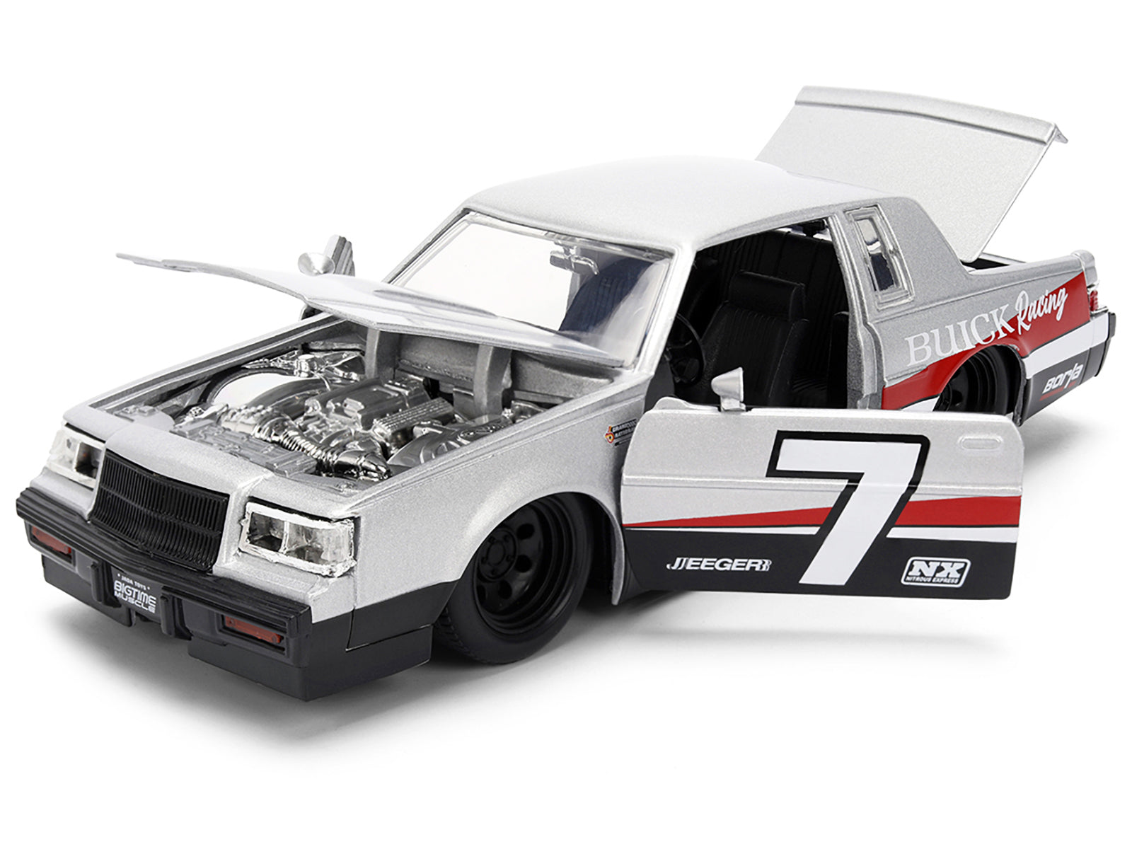 1987 Buick Grand National #7 "Buick Racing" Matt Silver Metallic with Red and Black Stripes "Bigtime Muscle" Series 1/24 Diecast Model by Jada