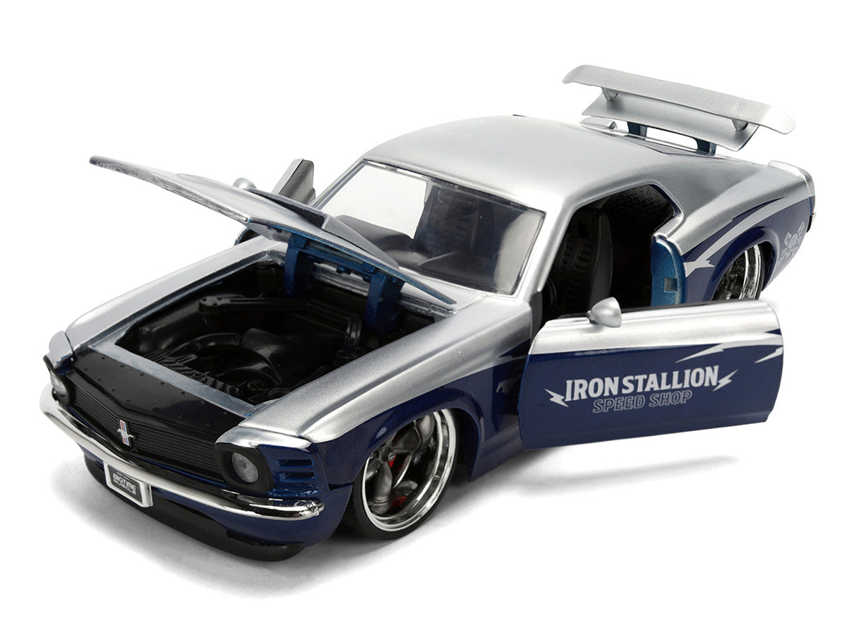 1970 Ford Mustang Boss 429 "Iron Stallion Speed Shop" Silver and Dark Blue Metallic "Bigtime Muscle" Series 1/24 Diecast Model Car by Jada