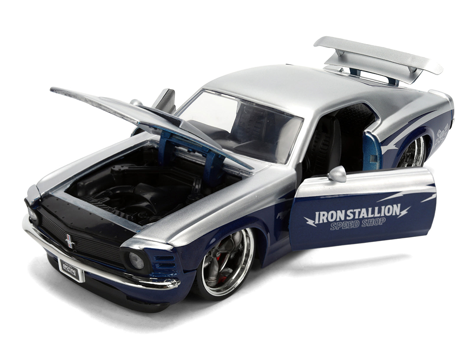 1970 Ford Mustang Boss 429 "Iron Stallion Speed Shop" Silver and Dark Blue Metallic "Bigtime Muscle" Series 1/24 Diecast Model Car by Jada