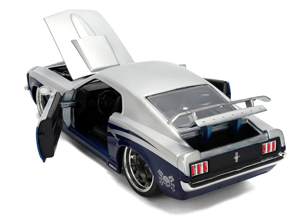 1970 Ford Mustang Boss 429 "Iron Stallion Speed Shop" Silver and Dark Blue Metallic "Bigtime Muscle" Series 1/24 Diecast Model Car by Jada