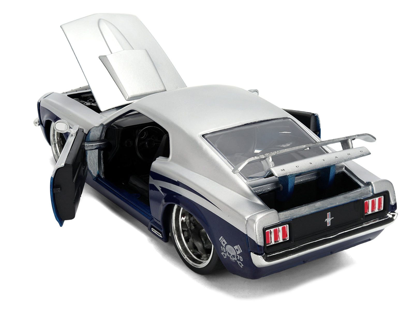 1970 Ford Mustang Boss 429 "Iron Stallion Speed Shop" Silver and Dark Blue Metallic "Bigtime Muscle" Series 1/24 Diecast Model Car by Jada