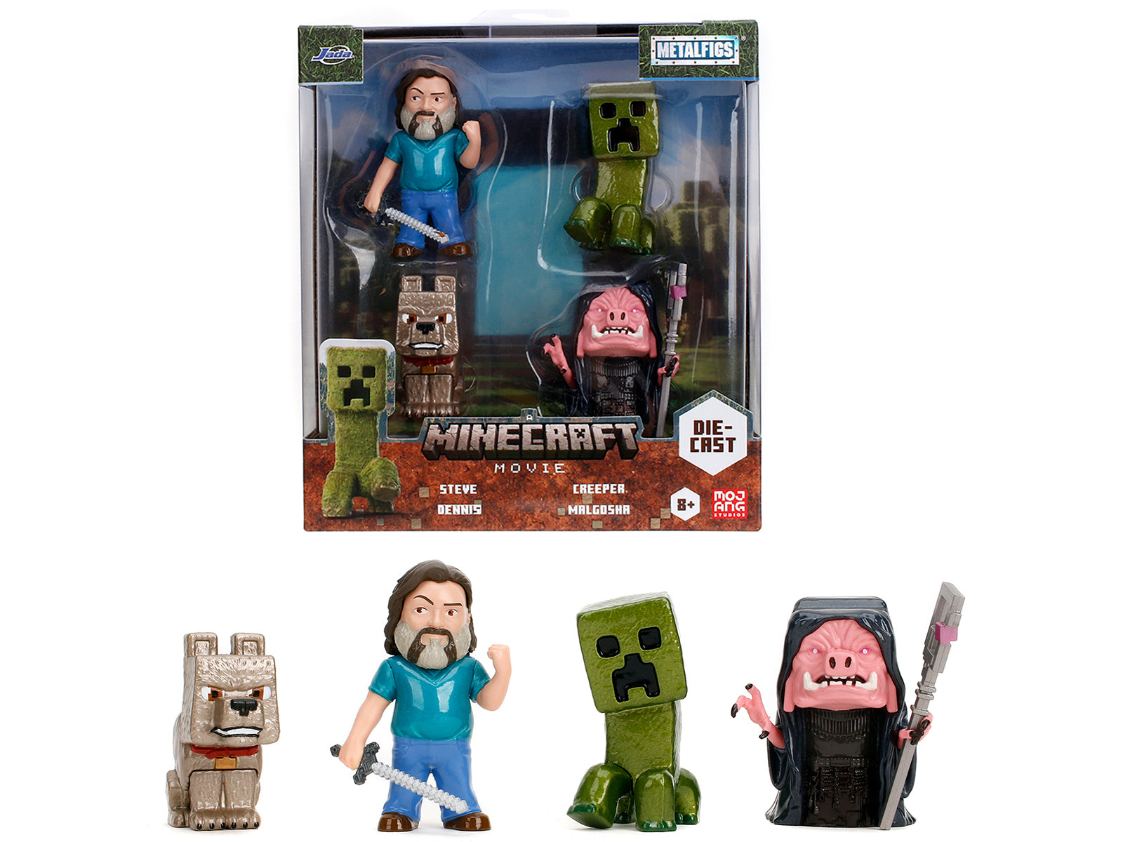 Set of 4 Diecast Figures "A Minecraft Movie" (2025) Movie "Metalfigs" Series Diecast Models by Jada