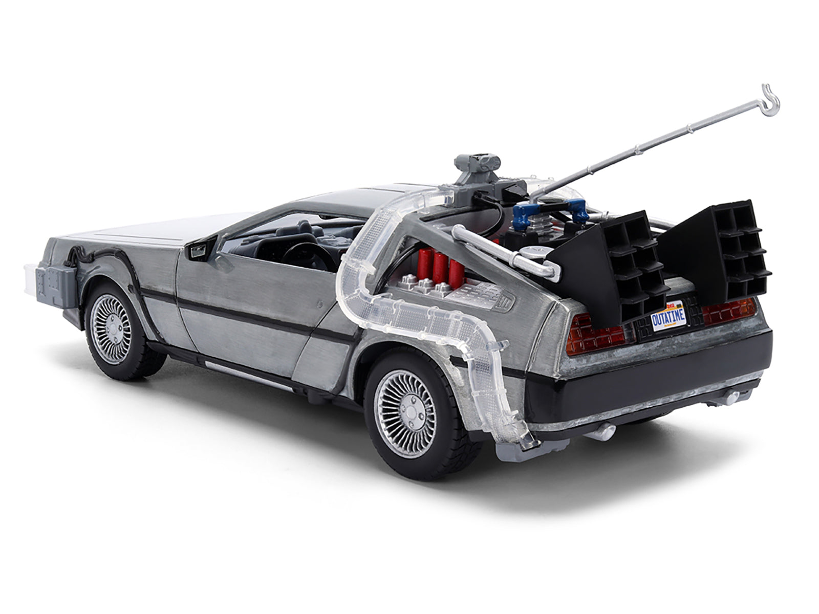 DeLorean Brushed Metal Time Machine with Lights "Back to the Future" (1985) Movie "40th Anniversary" Special Packaging "Hollywood Rides" Series 1/24 Diecast Model Car by Jada