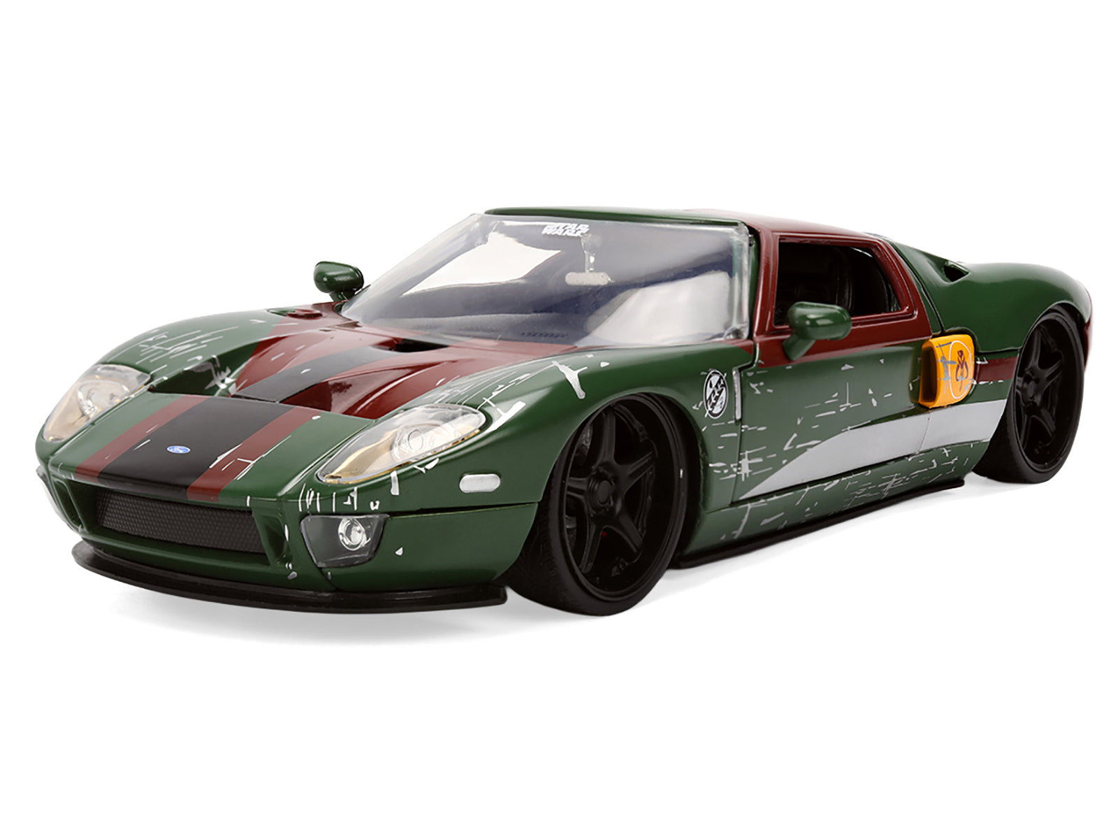 2005 Ford GT Green (Weathered) with Graphics and Boba Fett Figure "Star Wars" Franchise "Hollywood Rides" Series 1/24 Diecast Model Car by Jada