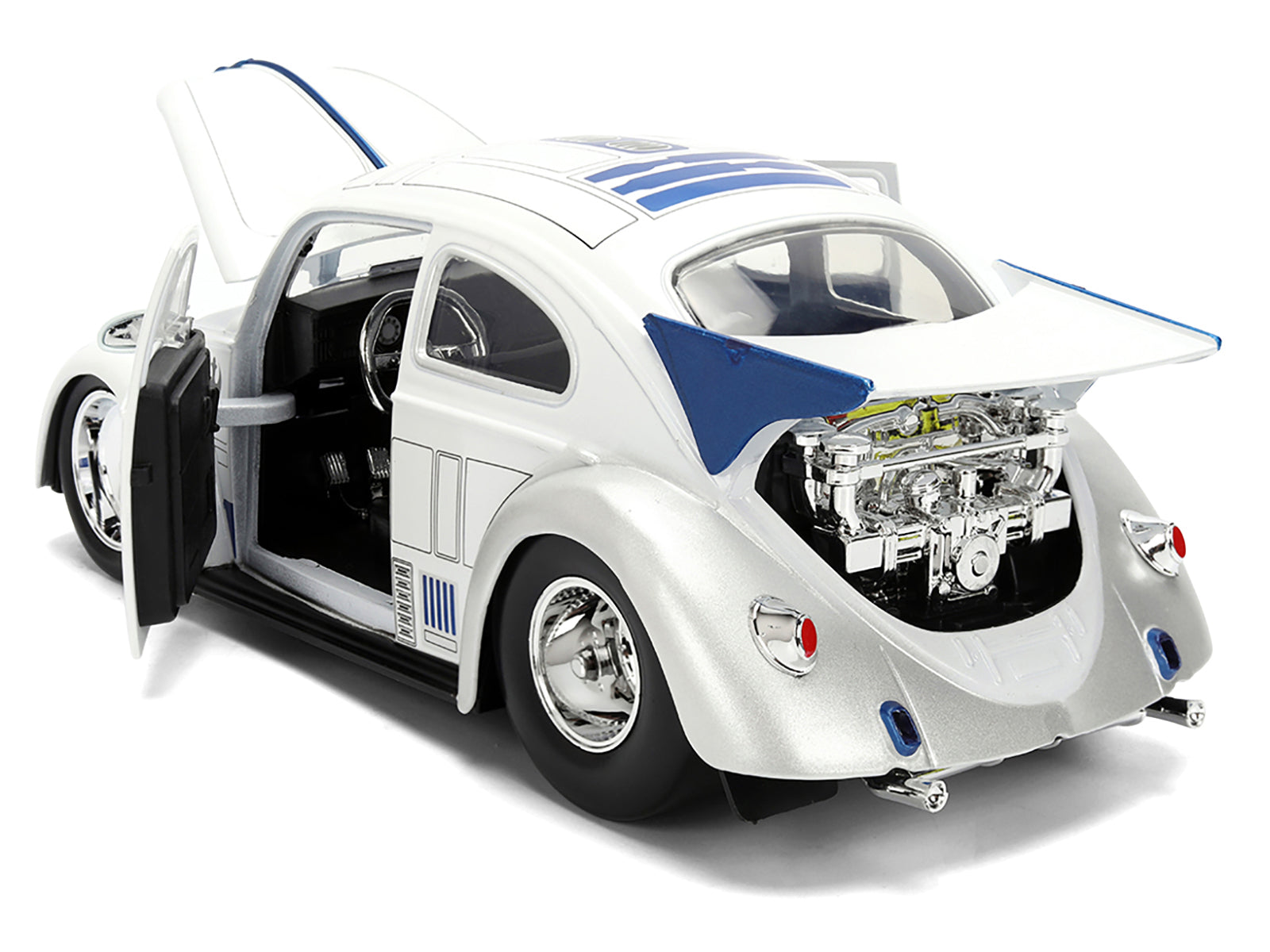 1959 Volkswagen Drag Beetle White with Graphics and R2-D2 Figure "Star Wars" Franchise "Hollywood Rides" Series 1/24 Diecast Model Car by Jada