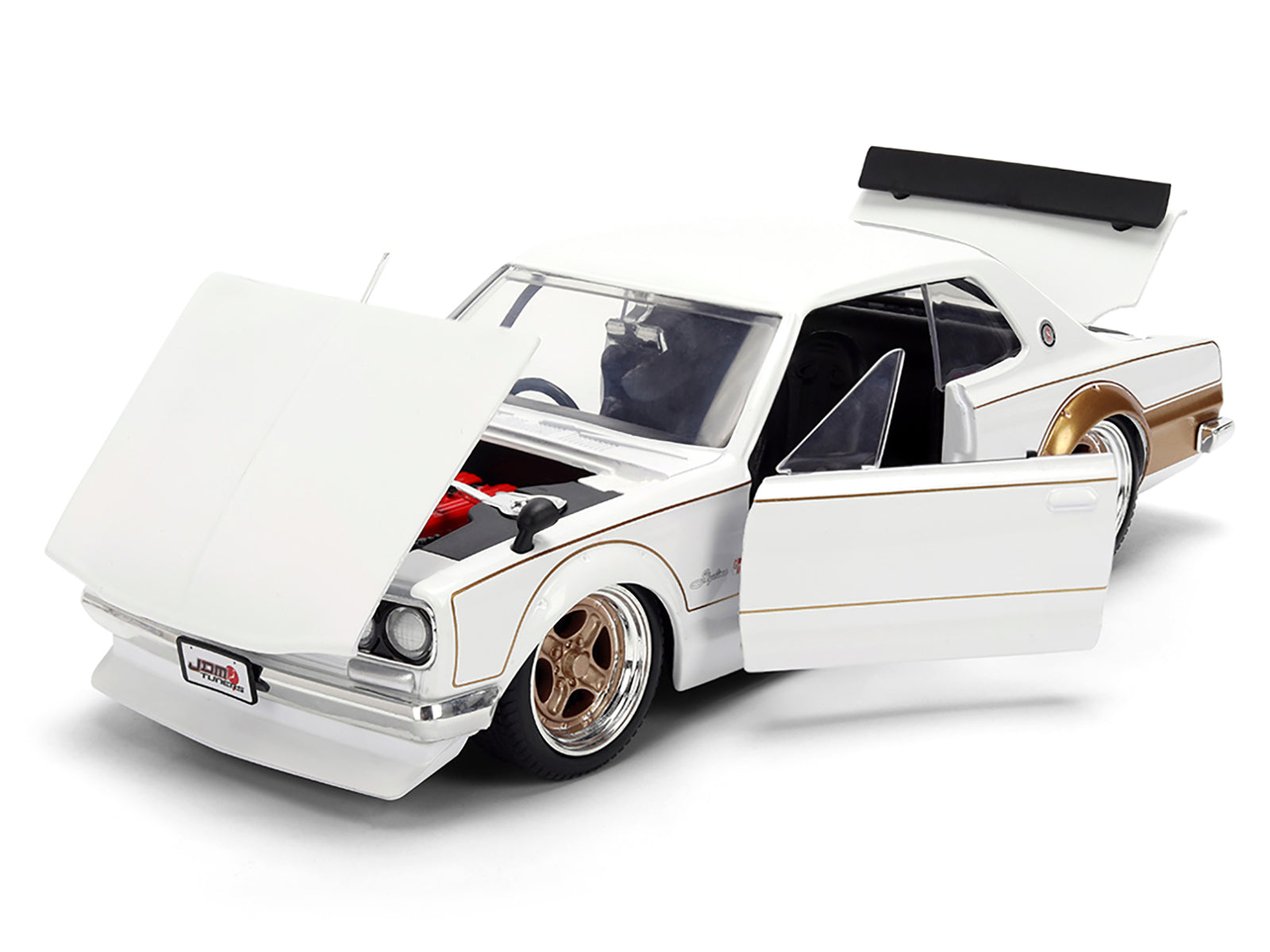 1971 Nissan Skyline 2000GT-R RHD (Right Hand Drive) White with Gold Graphics "JDM Tuners" Series 1/24 Diecast Model Car by Jada