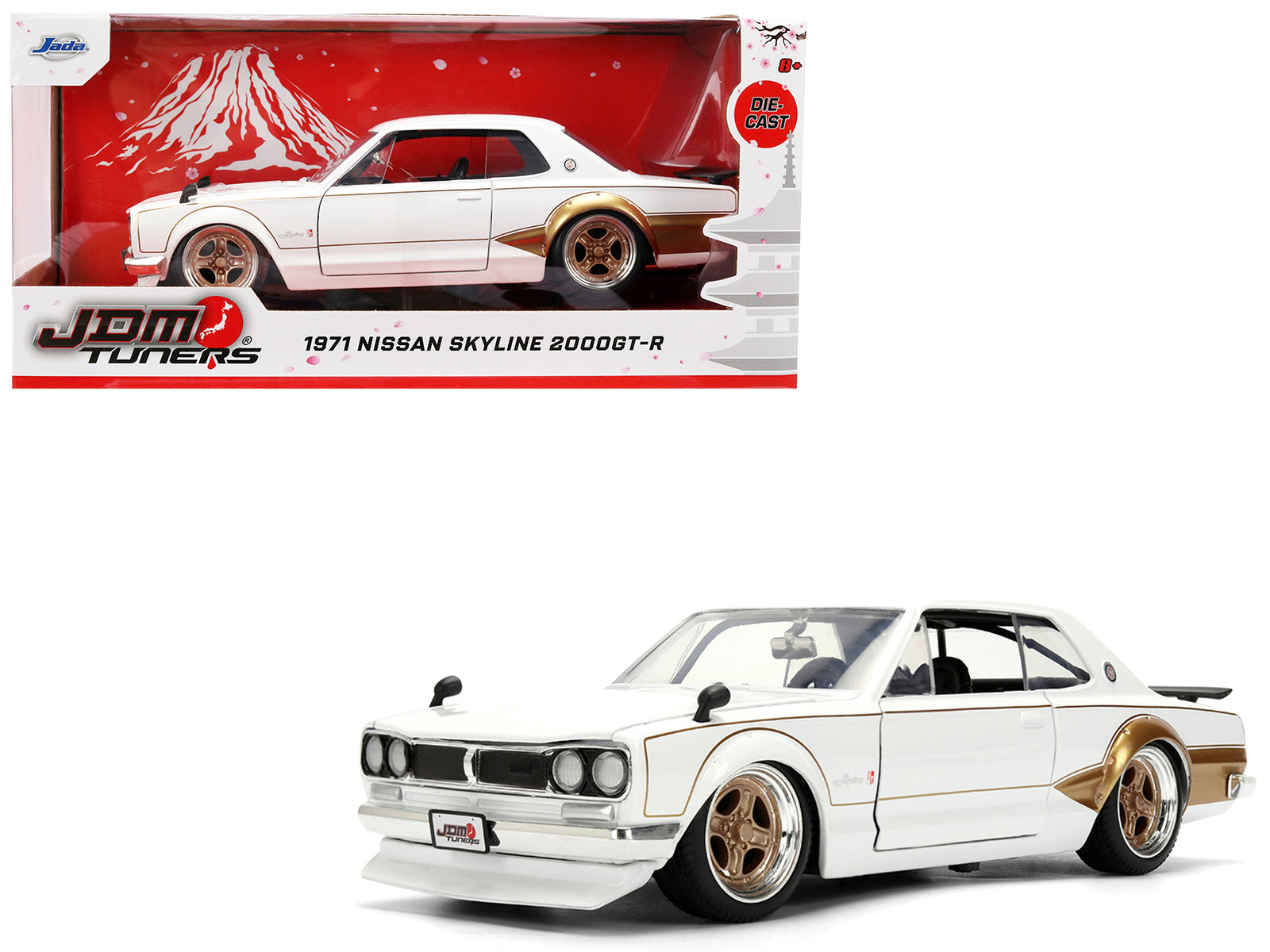 1971 Nissan Skyline 2000GT-R RHD (Right Hand Drive) White with Gold Graphics "JDM Tuners" Series 1/24 Diecast Model Car by Jada