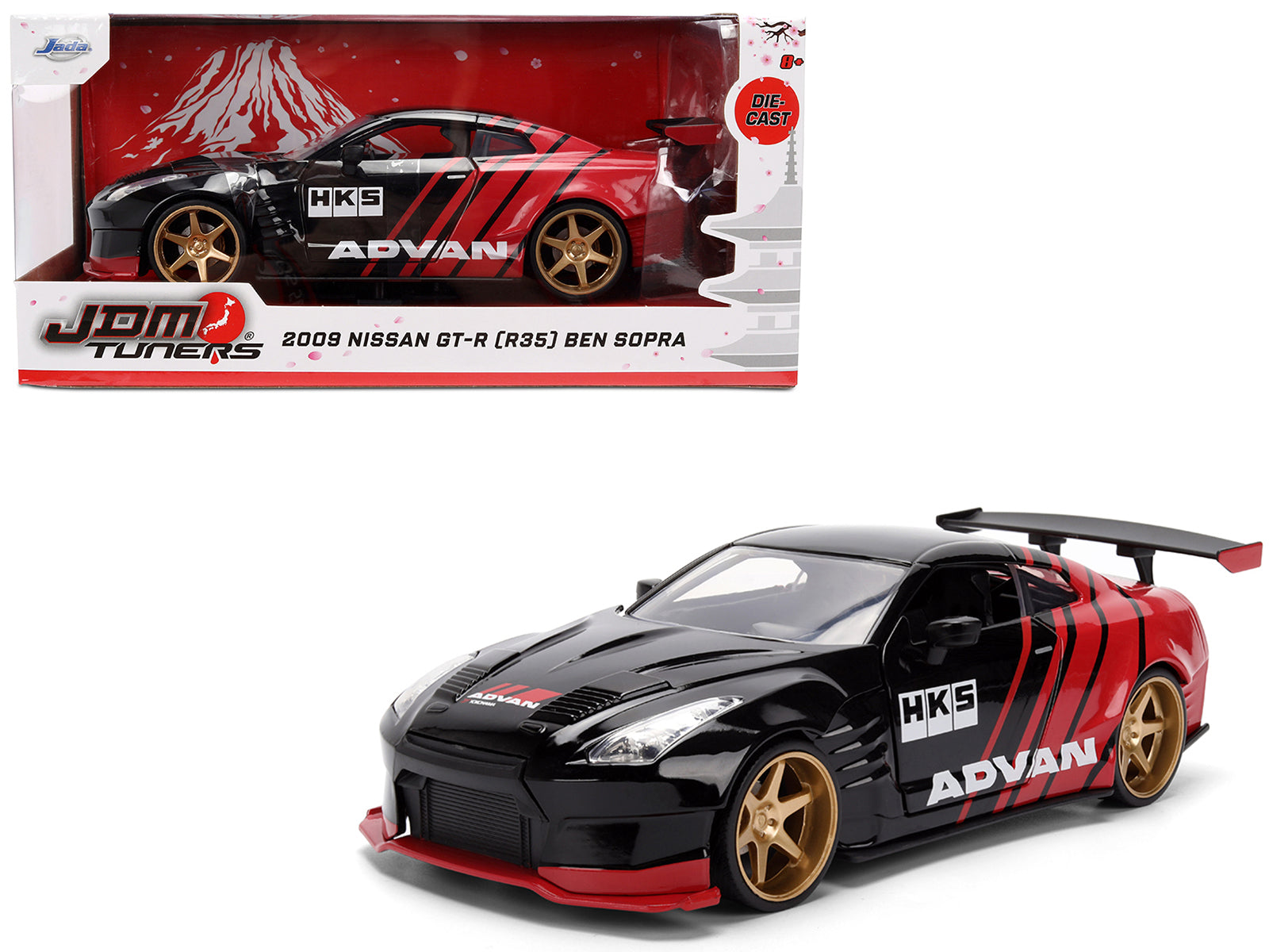 2009 Nissan GT-R (R35) Ben Sopra "Advan" Black and Red "JDM Tuners" Series 1/24 Diecast Model Car by Jada