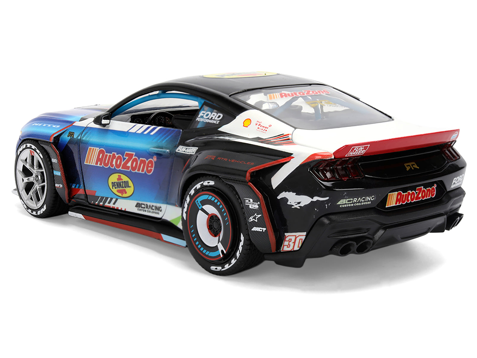 Ford Mustang RTR #130 James Deane "AutoZone" "Formula Drift PRO Championship" (2025) with Lights "RTR Vehicles" Series 1/24 Diecast Model Car by Jada