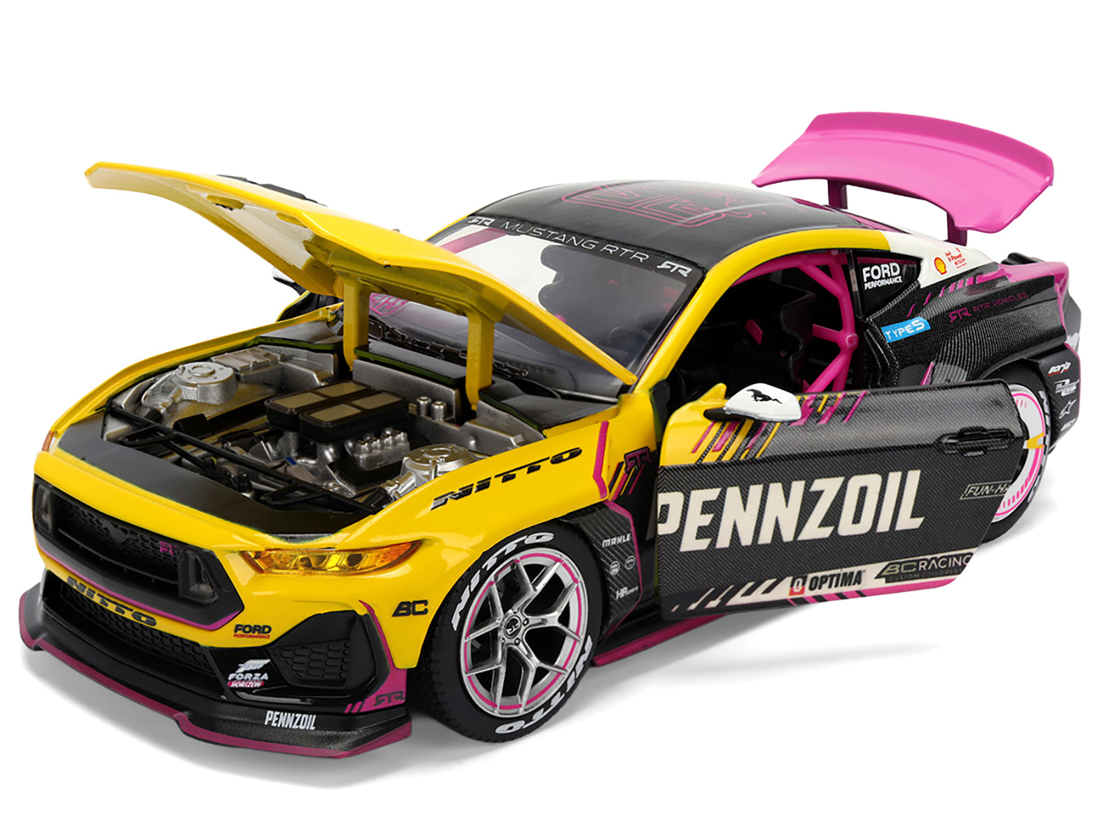 Ford Mustang RTR #213 Ben Hobson "Pennzoil" "Formula Drift PRO Championship" (2025) with Lights "RTR Vehicles" Series 1/24 Diecast Model Car by Jada
