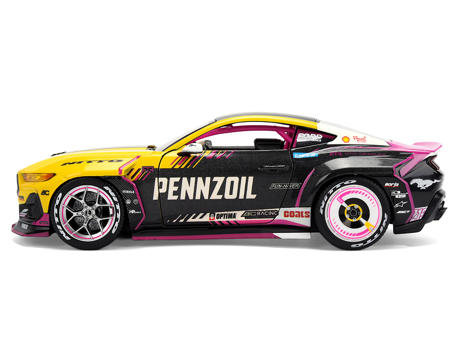 Ford Mustang RTR #213 Ben Hobson "Pennzoil" "Formula Drift PRO Championship" (2025) with Lights "RTR Vehicles" Series 1/24 Diecast Model Car by Jada