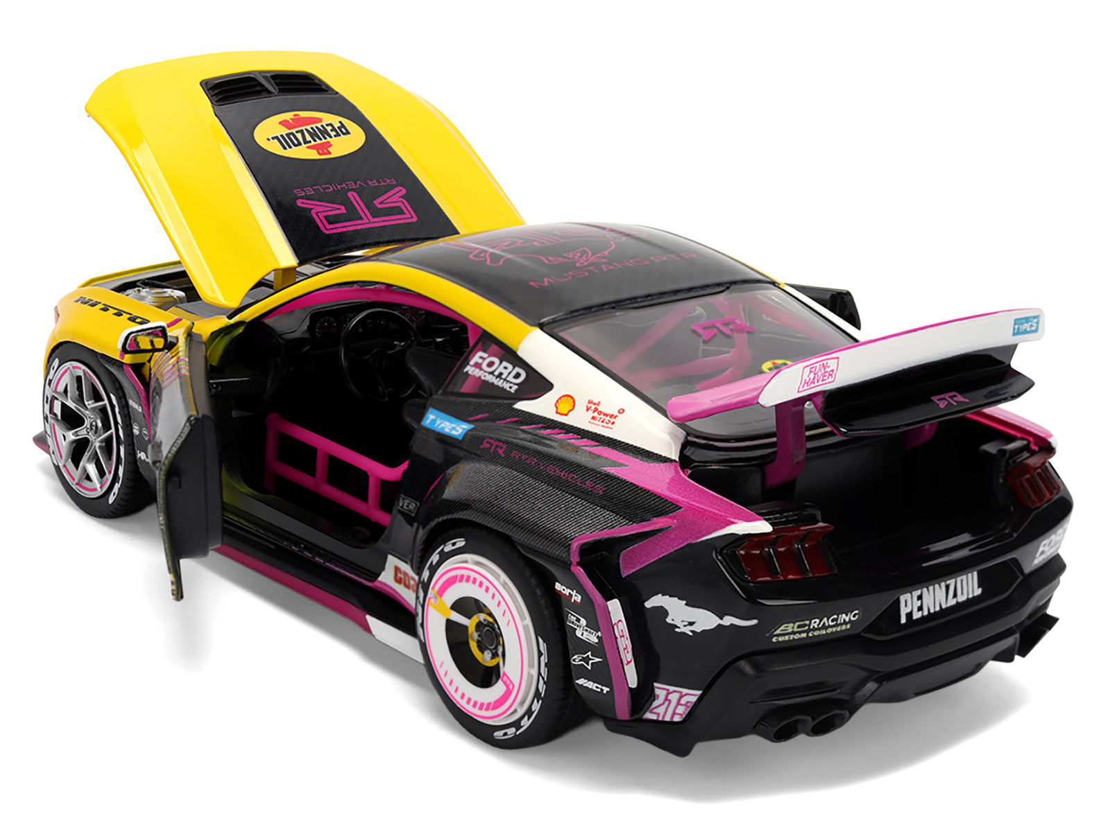 Ford Mustang RTR #213 Ben Hobson "Pennzoil" "Formula Drift PRO Championship" (2025) with Lights "RTR Vehicles" Series 1/24 Diecast Model Car by Jada