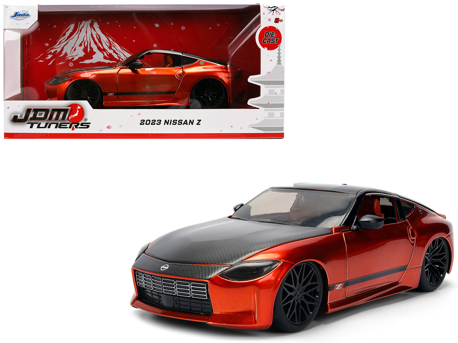 2023 Nissan Z Orange Metallic with Carbon Hood and Black Top "JDM Tuners" Series 1/24 Diecast Model Car by Jada