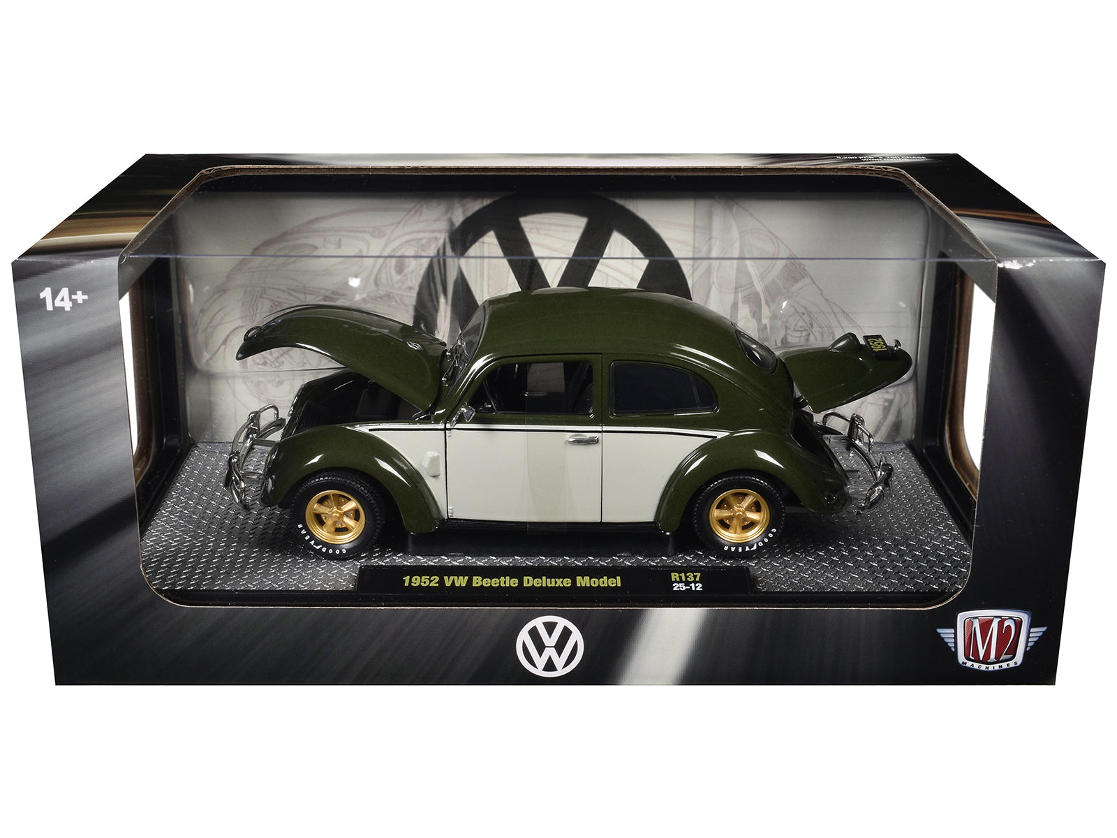1952 Volkswagen Beetle Deluxe Model Dark Green with Beige Sides Limited Edition to 5250 pieces Worldwide 1/24 Diecast Model Car by M2 Machines