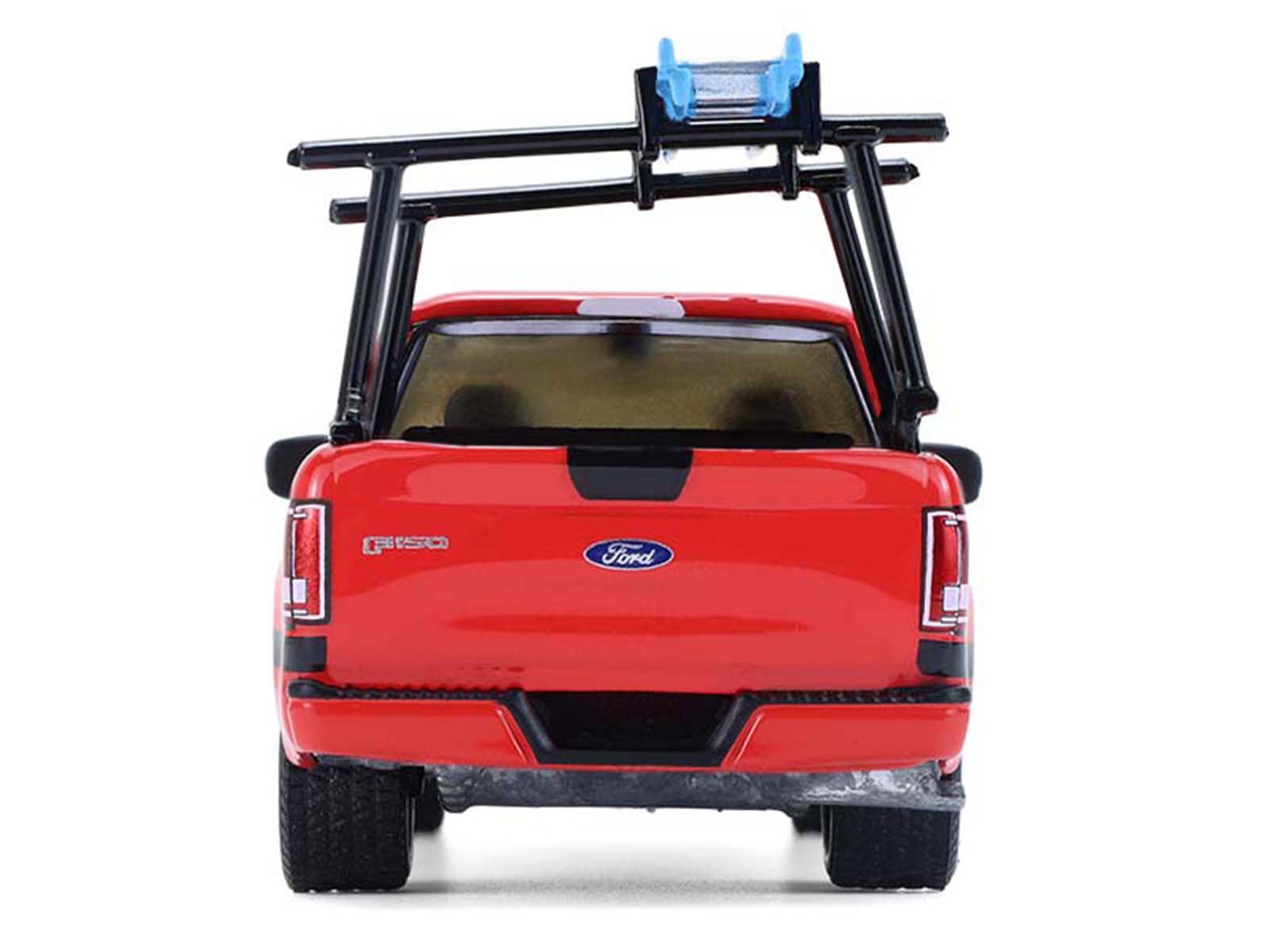 2015 Ford F-150 Pickup Truck with Ladder Rack Red with Black Stripes "Down on the Farm" Series 11 1/64 Diecast Model by Greenlight