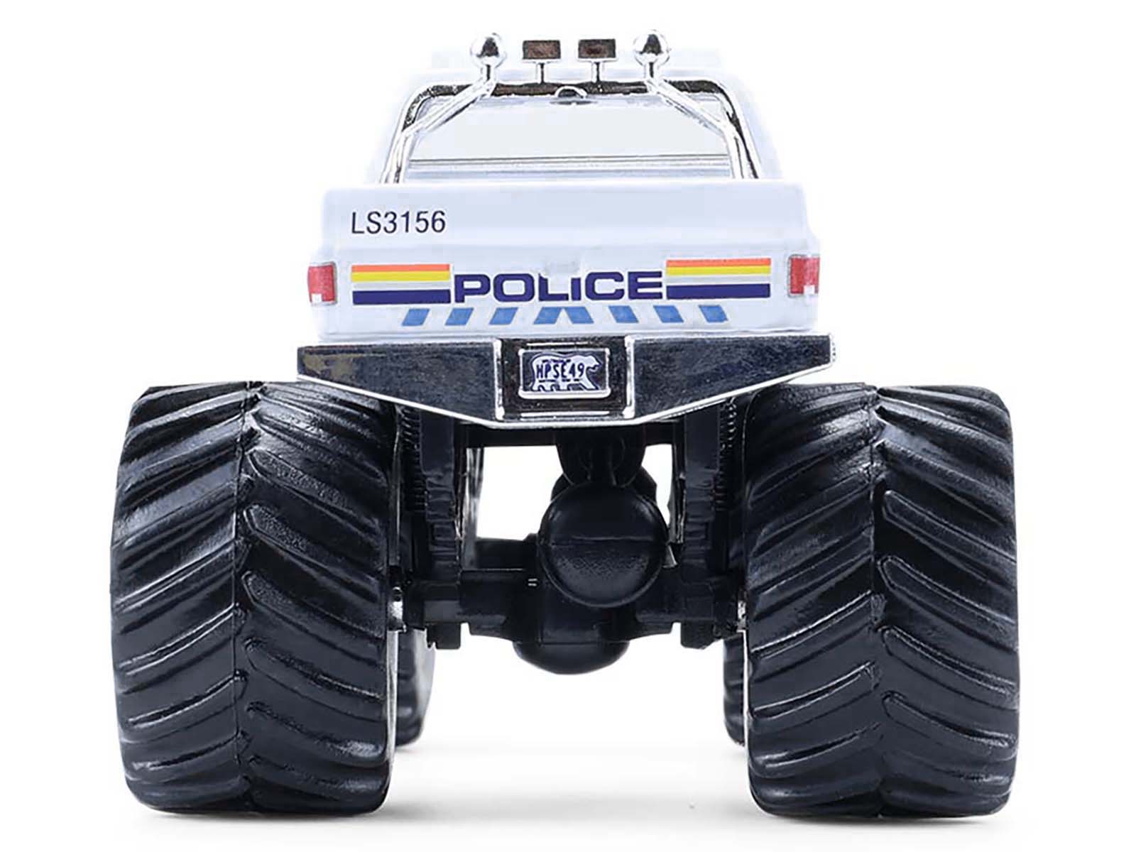 1986 Chevrolet Silverado Monster Truck "Royal Canadian Mounted Police" White with Stripes "Kings of Crunch - Hot Pursuit" Special Edition 1/64 Diecast Model Car by Greenlight
