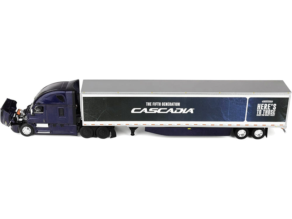 Freightliner Fifth Generation Cascadia Raised Roof Sleeper & 53' Utility Trailer with Skirts Midnight Blue 1/64 Diecast Model by DCP/First Gear