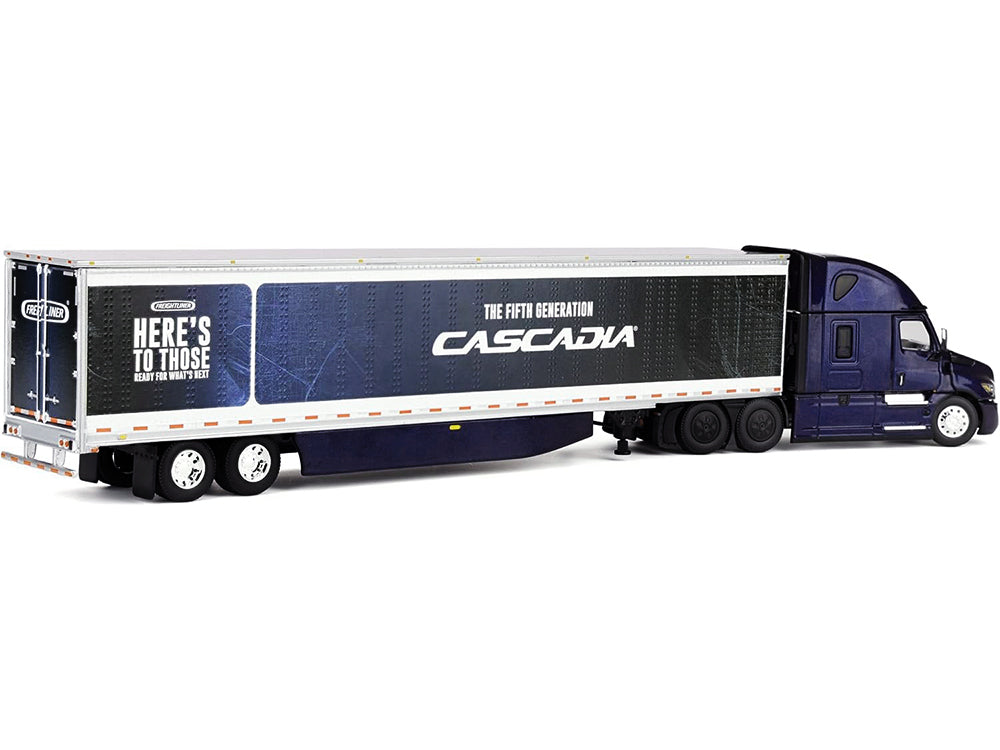 Freightliner Fifth Generation Cascadia Raised Roof Sleeper & 53' Utility Trailer with Skirts Midnight Blue 1/64 Diecast Model by DCP/First Gear