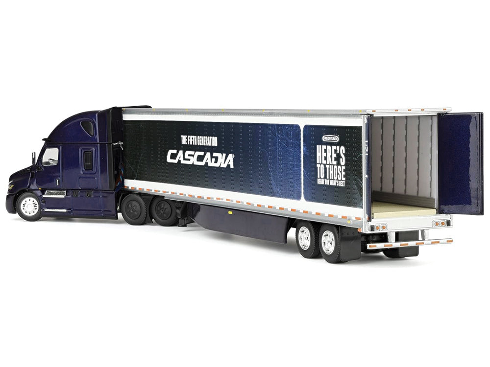 Freightliner Fifth Generation Cascadia Raised Roof Sleeper & 53' Utility Trailer with Skirts Midnight Blue 1/64 Diecast Model by DCP/First Gear