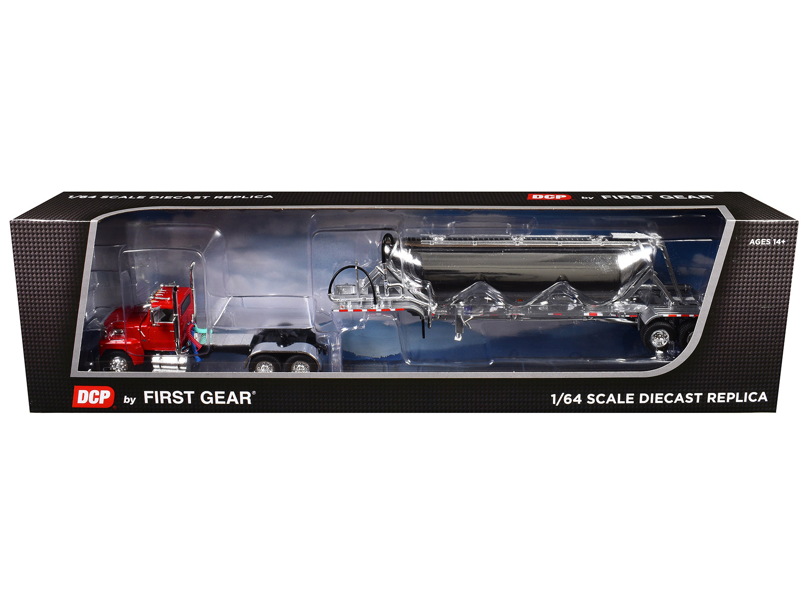 Ford LTL 9000 Day Cab with Heil Pneumatic Tank Trailer Heil Red 1/64 Diecast Model by DCP/First Gear