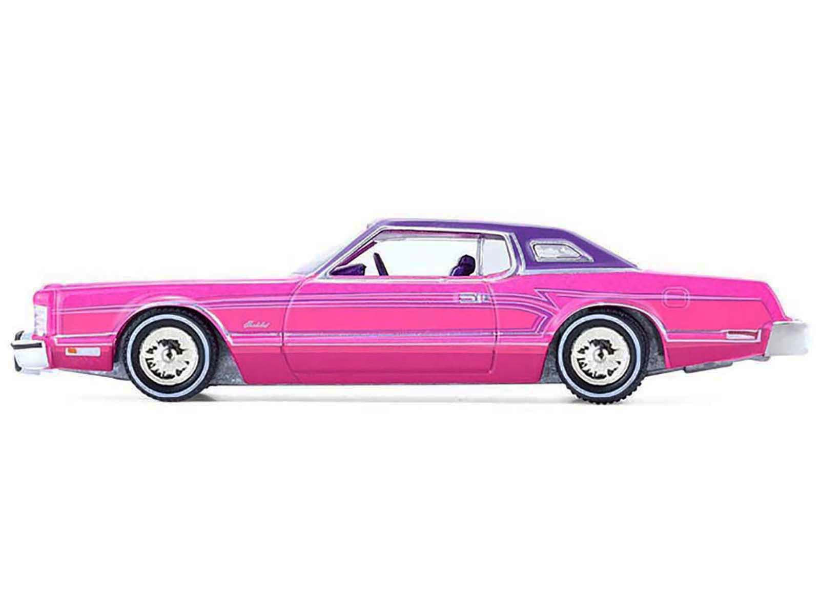 1975 Ford Thunderbird Lowrider Pink Metallic with Purple Top and Graphics with Purple Interior "California Lowriders" Series 7 1/64 Diecast Model Car by Greenlight