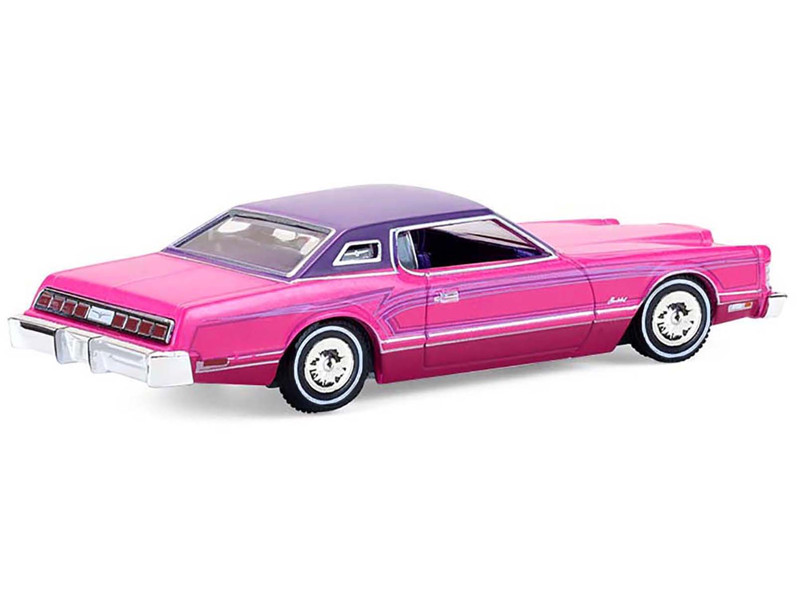 1975 Ford Thunderbird Lowrider Pink Metallic with Purple Top and Graphics with Purple Interior "California Lowriders" Series 7 1/64 Diecast Model Car by Greenlight