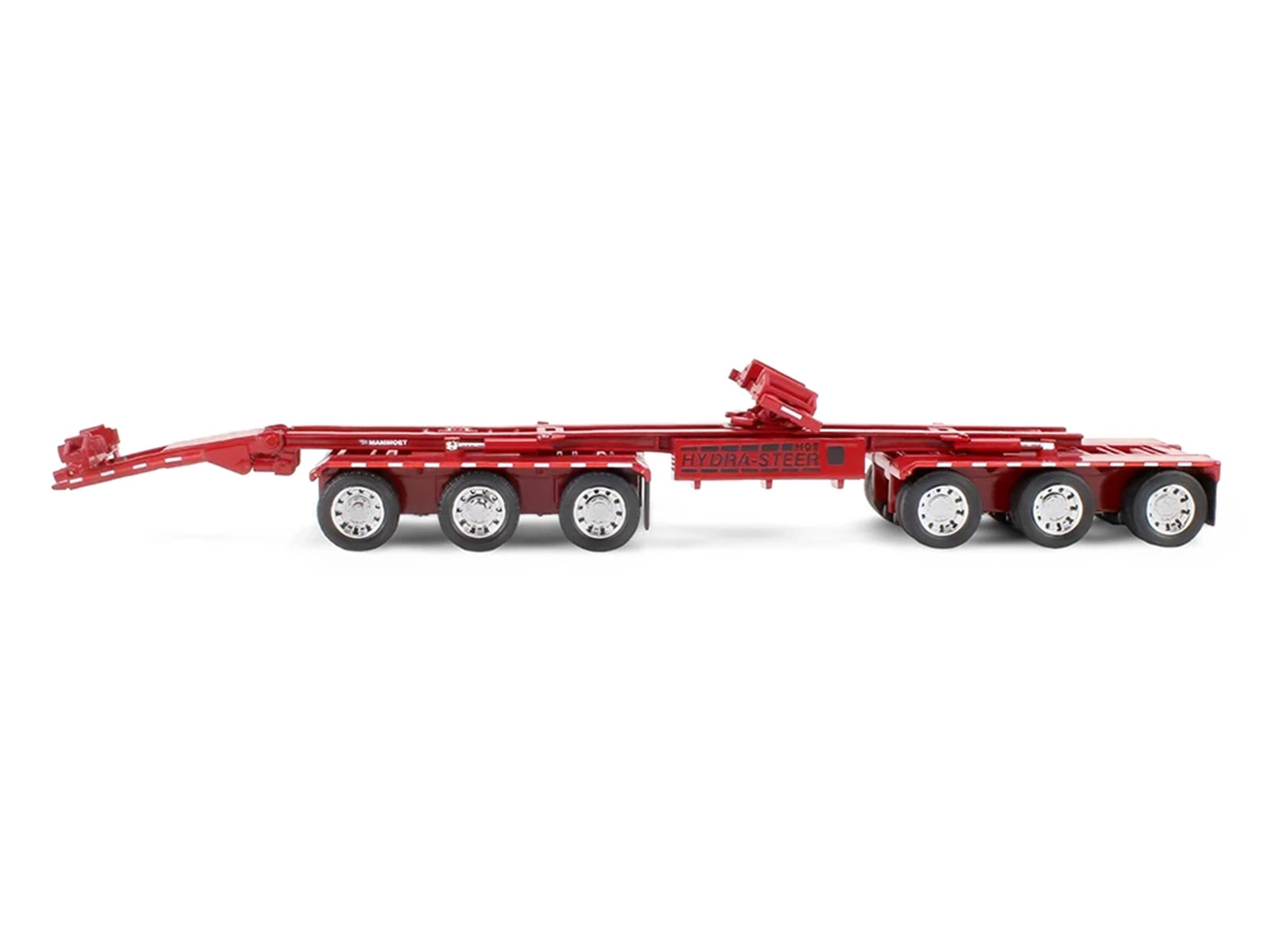 Peterbilt 379 with 70" Mid-Roof Sleeper and Fontaine Magnitude Lowboy with Bunk and ERMC 6-Axle Hydra Steer with Bridge Beam Section Load "Mammoet" Black with Red Stripes 1/64 Diecast Model by DCP/First Gear
